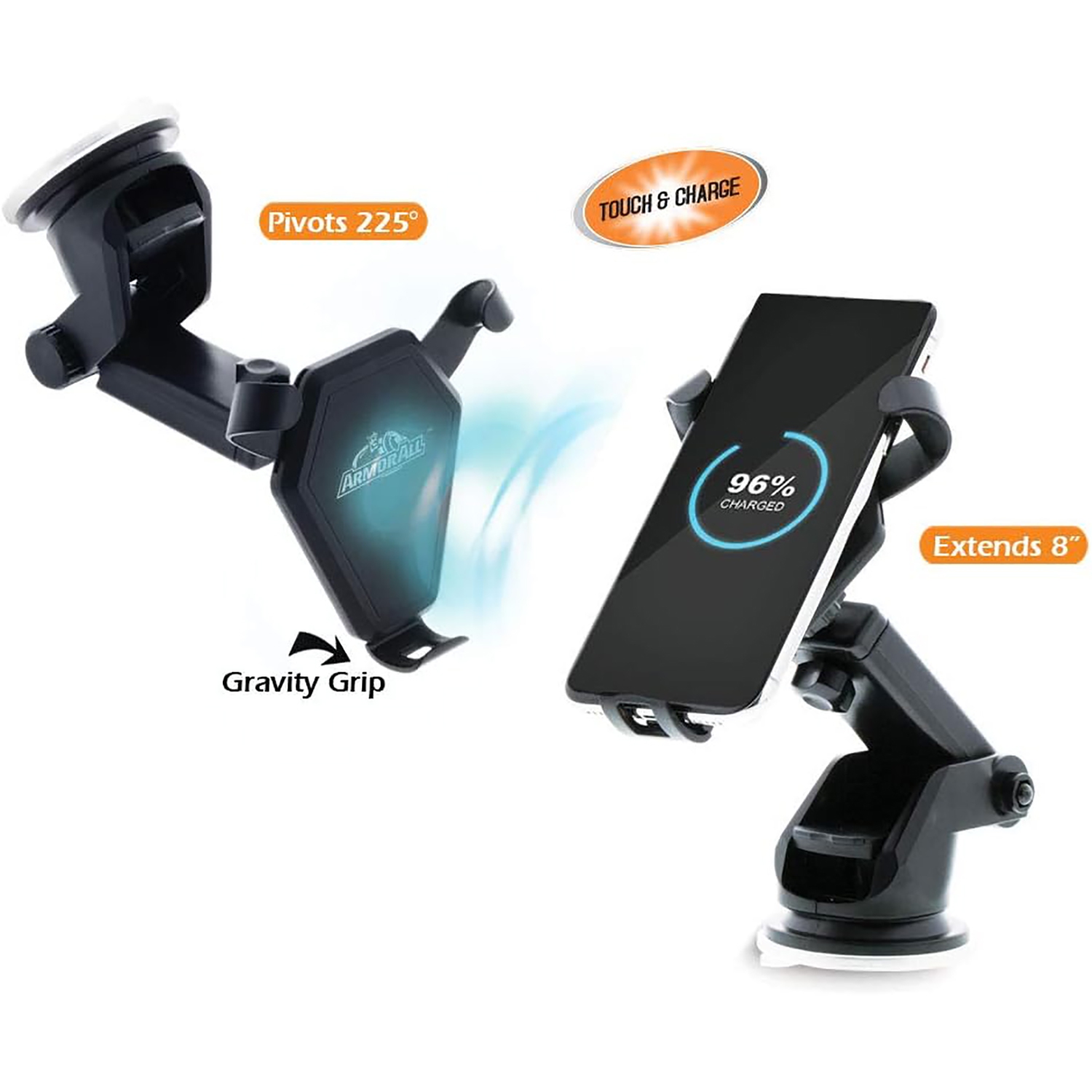 Armor All AWC8-1004-BLK Wireless Qi Charging Extendable Car Mount