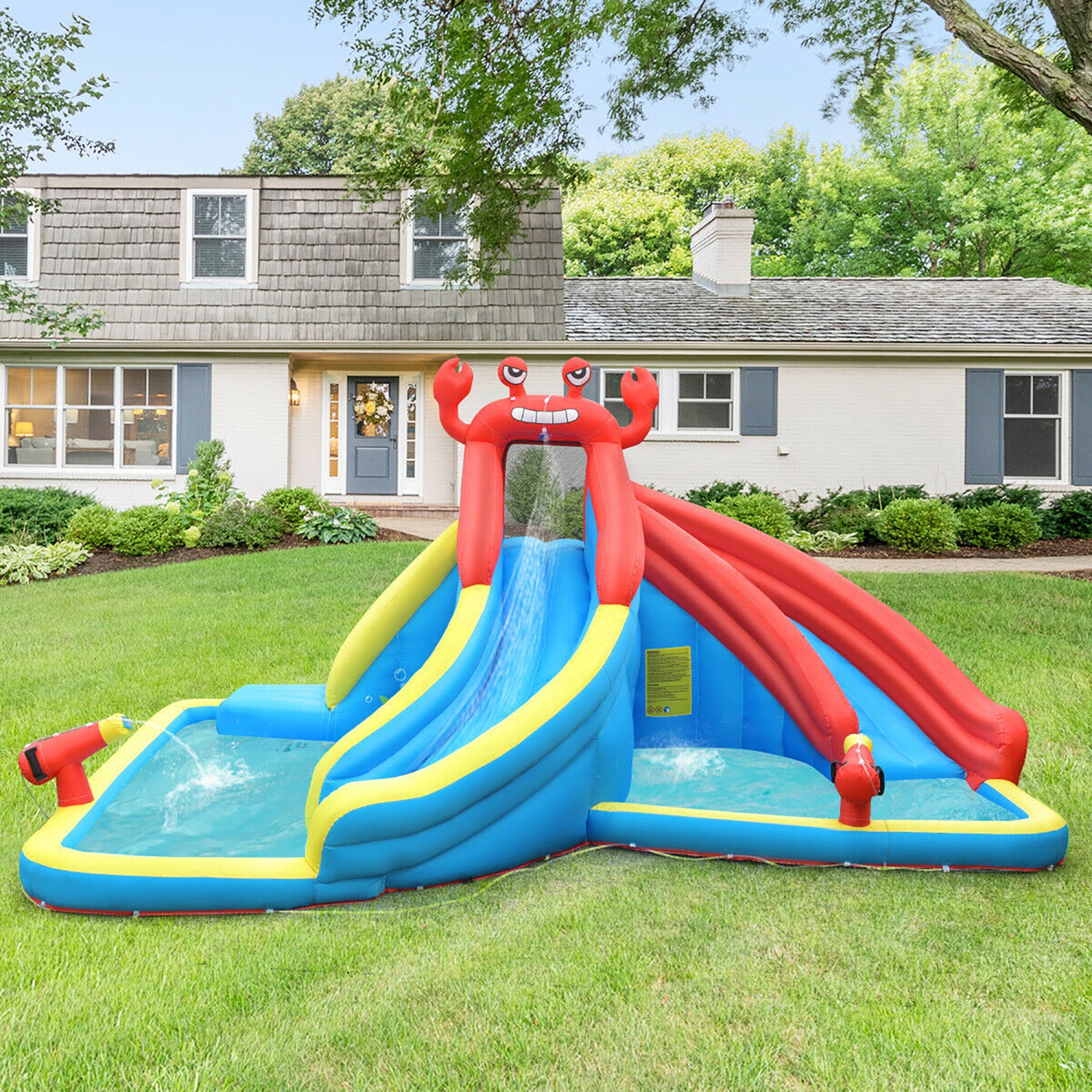 Piscine gonflable Water Slide Crabe Bounce House de Costway avec souffleuse 950 W