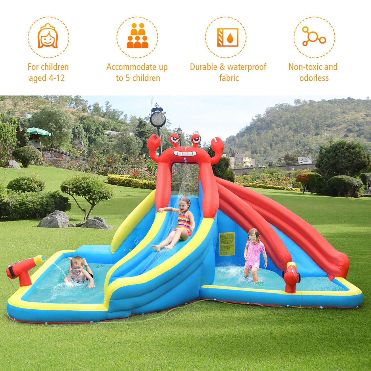 Piscine gonflable Water Slide Crabe Bounce House de Costway avec souffleuse 950 W