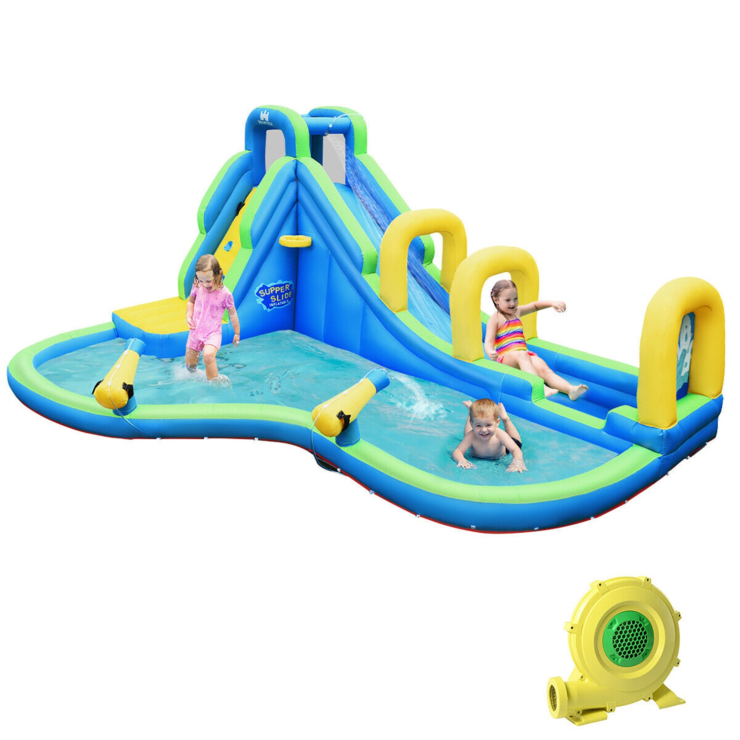 Piscine gonflable Water Slide pour enfants Bounce House Castle Splash de Costway avec souffleur 750&nbsp;W