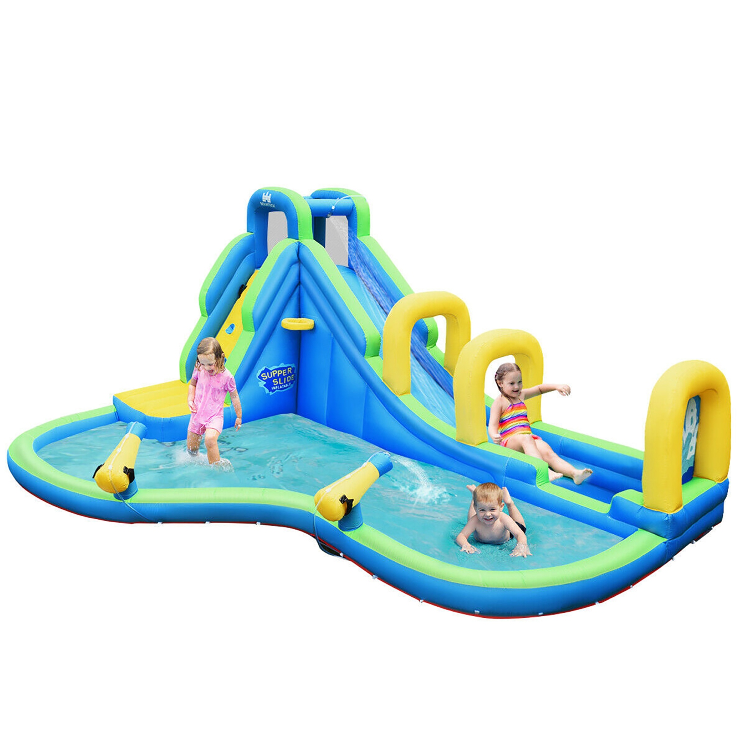 Piscine gonflable Water Slide pour enfants Bounce House Castle Splash de Costway avec souffleur 750 W