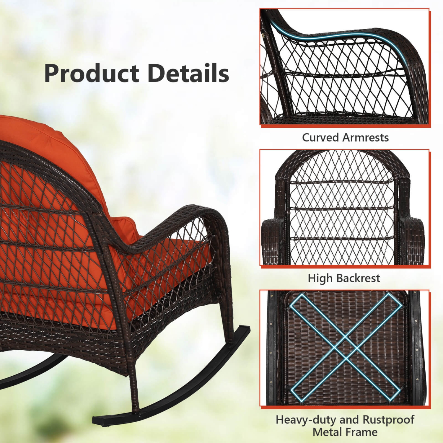 Costway 2PCS Outdoor Patio Rattan Wicker Rocking Chair Rocker Cushion Pillow Garden Deck