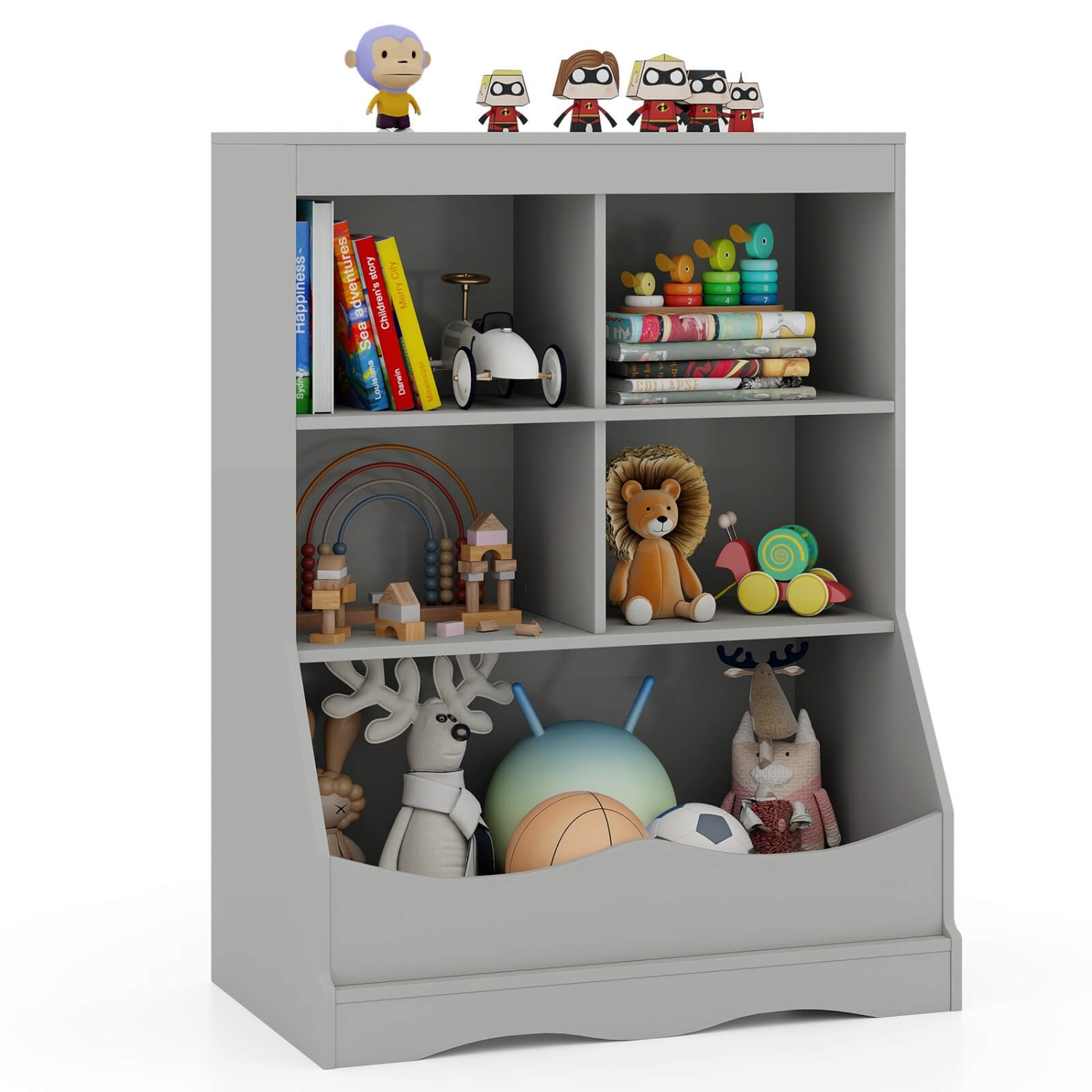 Costway 3-Tier Children's Multi-Functional Bookcase Toy Storage Bin Floor Cabinet