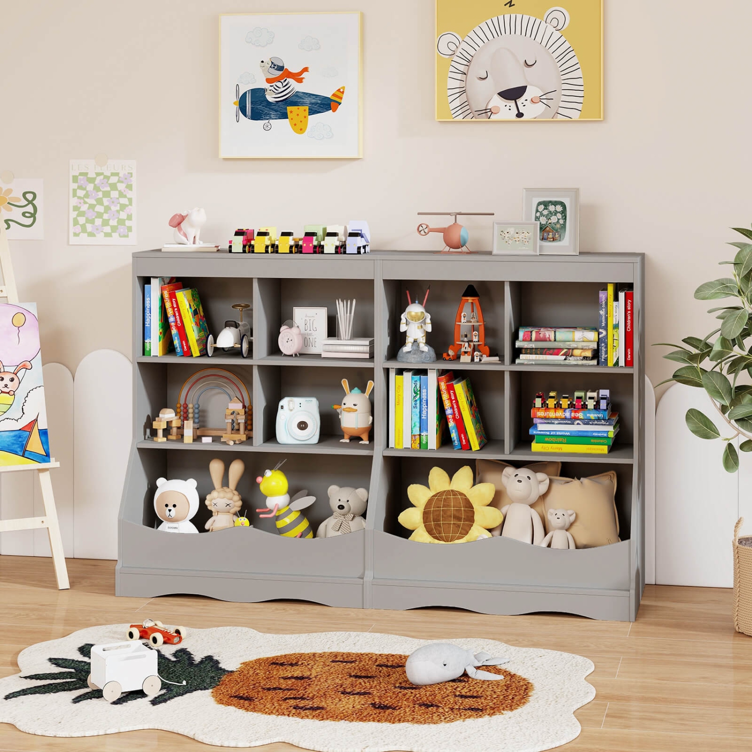 Costway 3-Tier Children's Multi-Functional Bookcase Toy Storage Bin Floor Cabinet