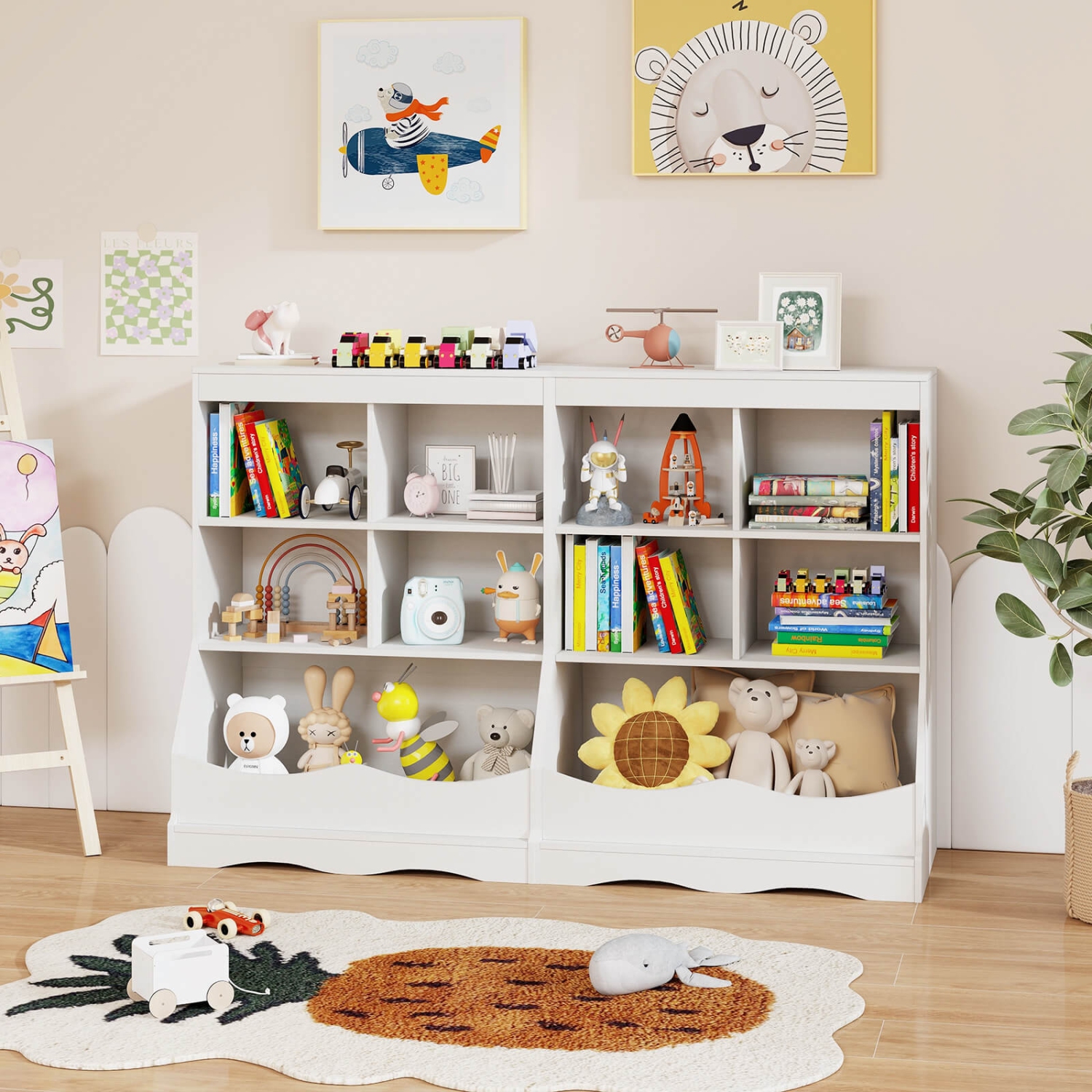 Costway 3-Tier Children's Multi-Functional Bookcase Toy Storage Bin Floor Cabinet