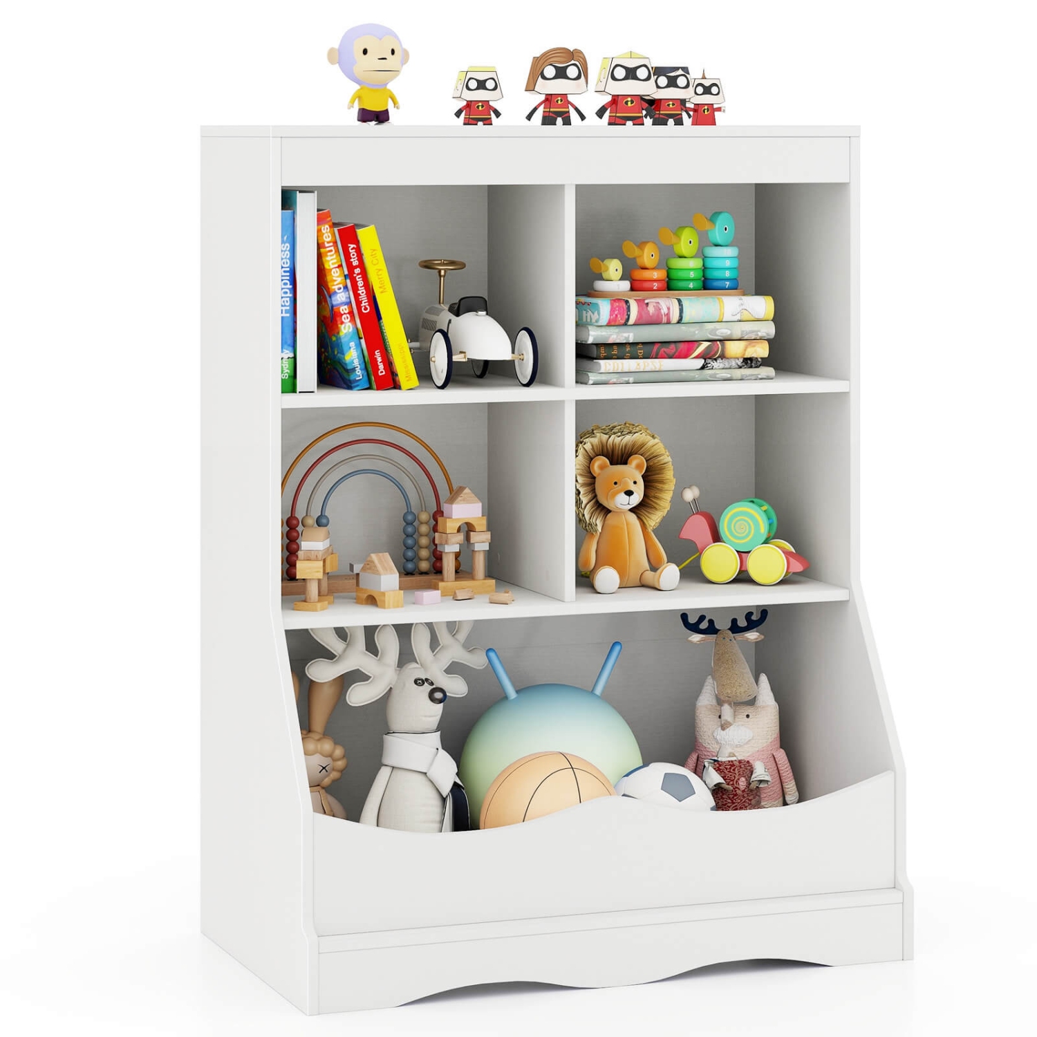 Costway 3-Tier Children's Multi-Functional Bookcase Toy Storage Bin Floor Cabinet