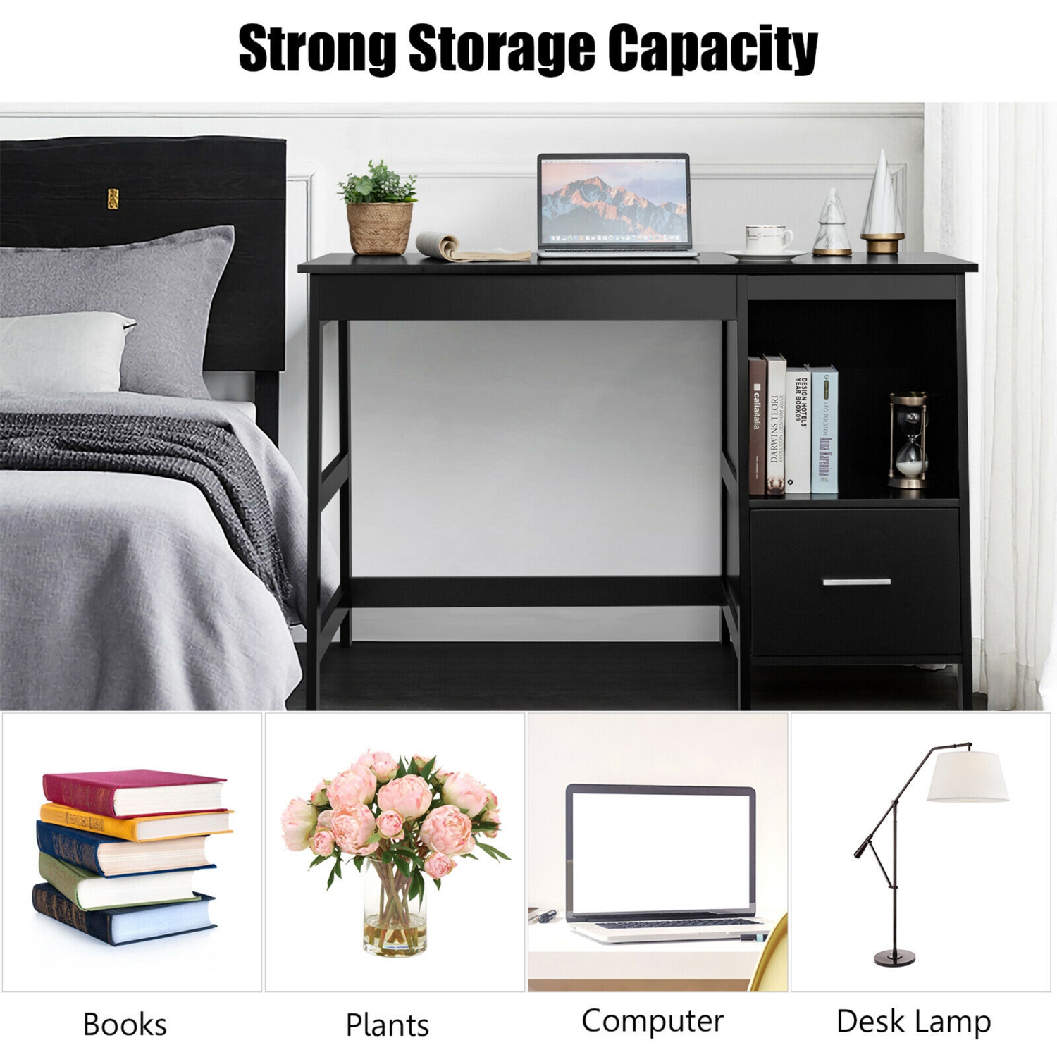 Gymax 47.5'' Computer Desk Trestle Desk Writing Study Workstation w/ 2 Drawers