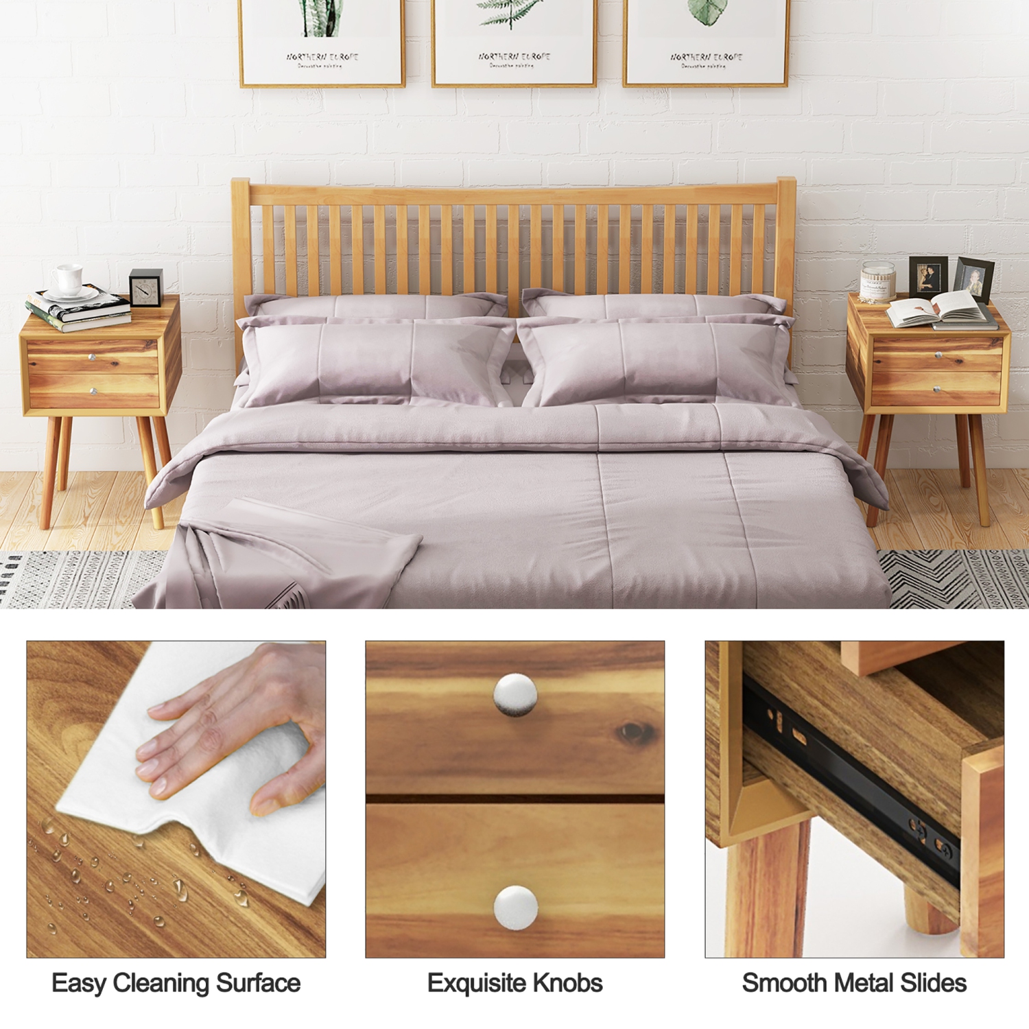 Gymax 2-Drawer Nightstand Mid-century Modern Bed Side Table w/ Storage Multipurpose End Table Brown