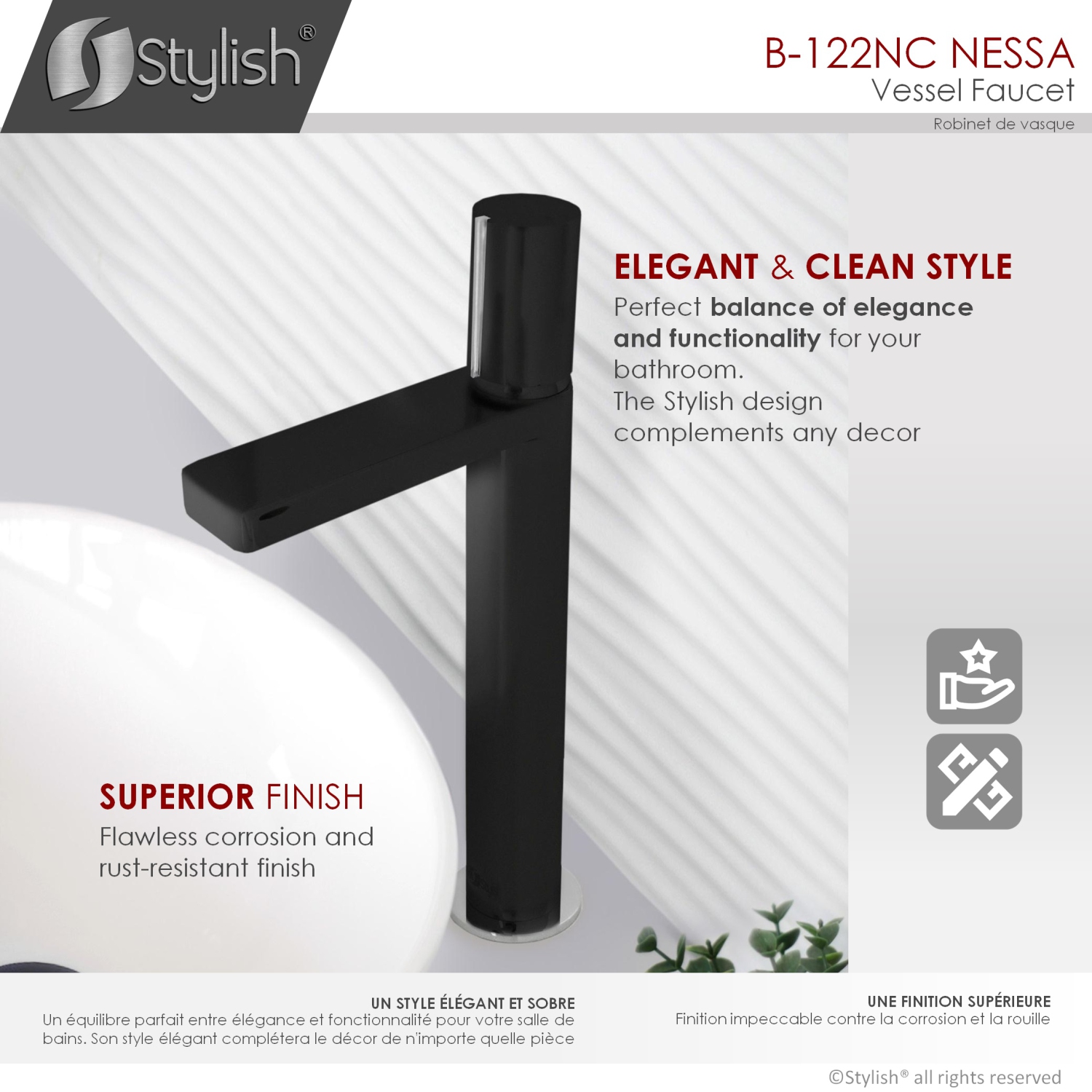 Nessa Single Handle 12 1/2" Matte Black Vessel Bathroom Faucet B-122NC