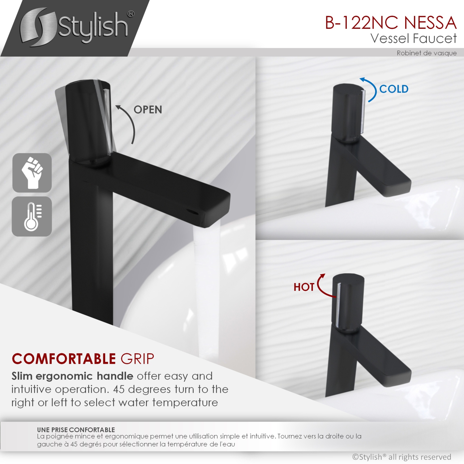 Nessa Single Handle 12 1/2" Matte Black Vessel Bathroom Faucet B-122NC