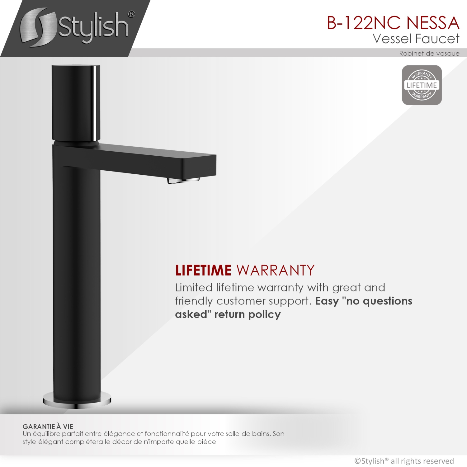 Nessa Single Handle 12 1/2" Matte Black Vessel Bathroom Faucet B-122NC