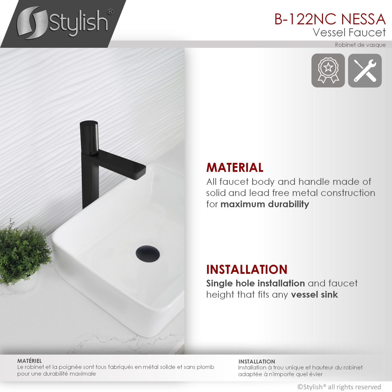 Nessa Single Handle 12 1/2" Matte Black Vessel Bathroom Faucet B-122NC