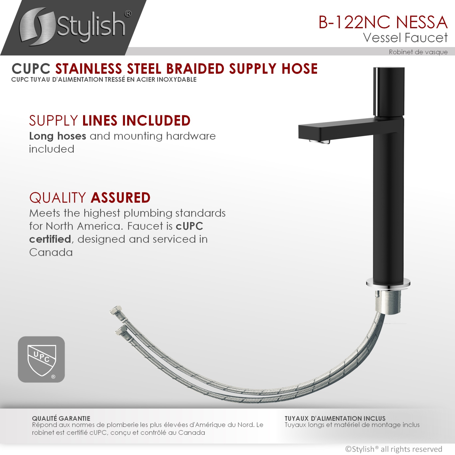 Nessa Single Handle 12 1/2" Matte Black Vessel Bathroom Faucet B-122NC