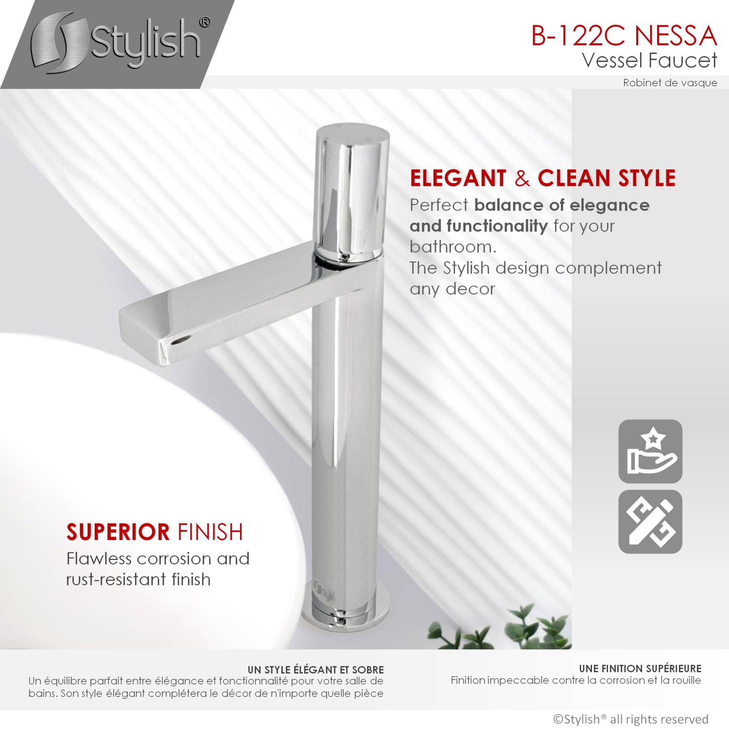 Nessa Single Handle 12 1/2" Polished Chrome Vessel Bathroom Faucet B-122N