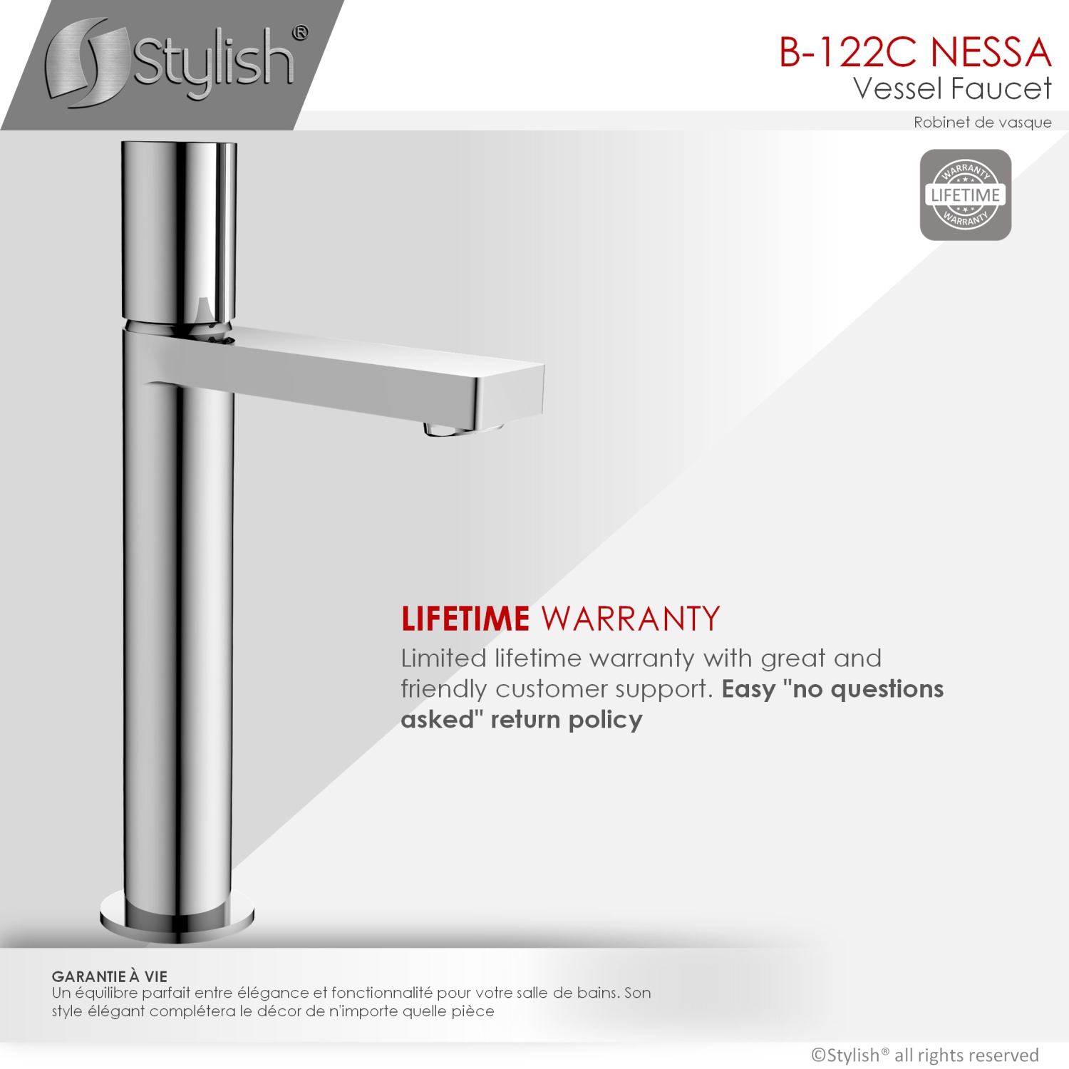 Nessa Single Handle 12 1/2" Polished Chrome Vessel Bathroom Faucet B-122N