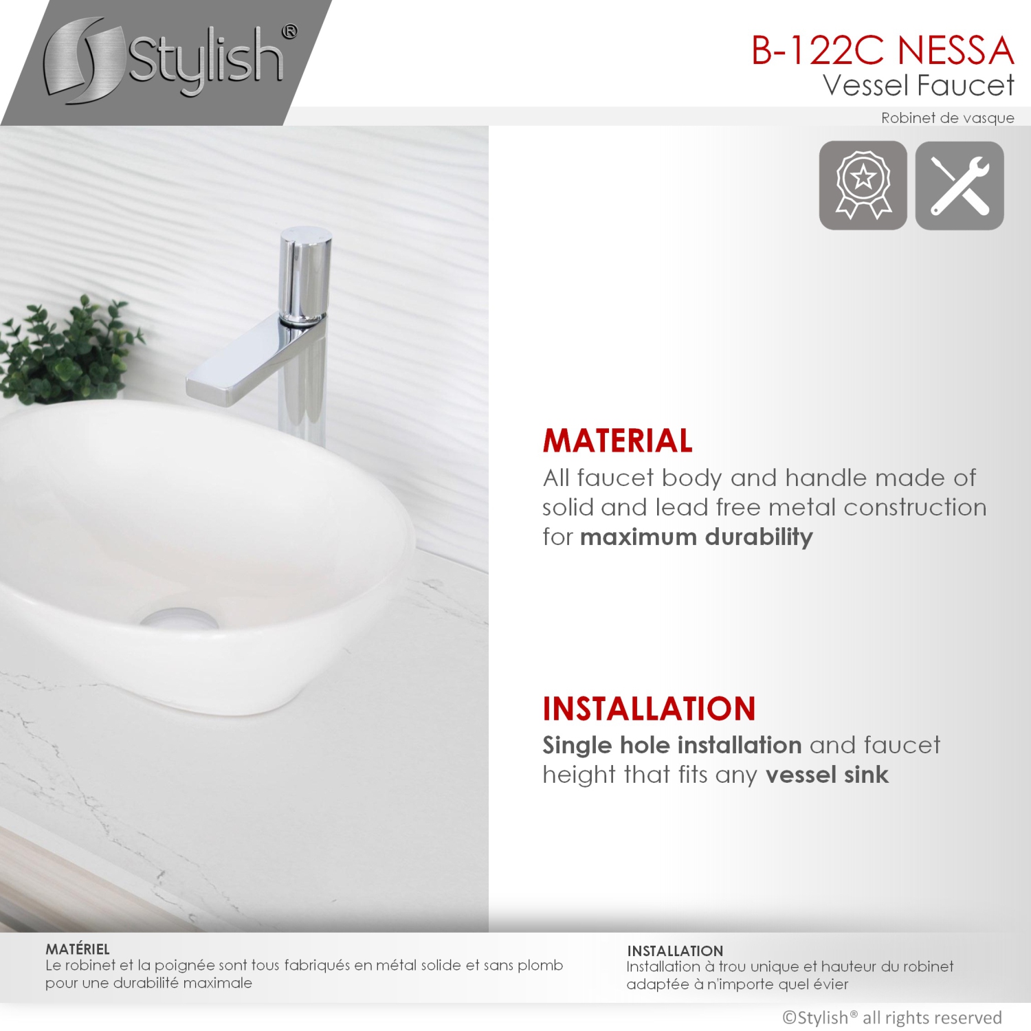 Nessa Single Handle 12 1/2" Polished Chrome Vessel Bathroom Faucet B-122N