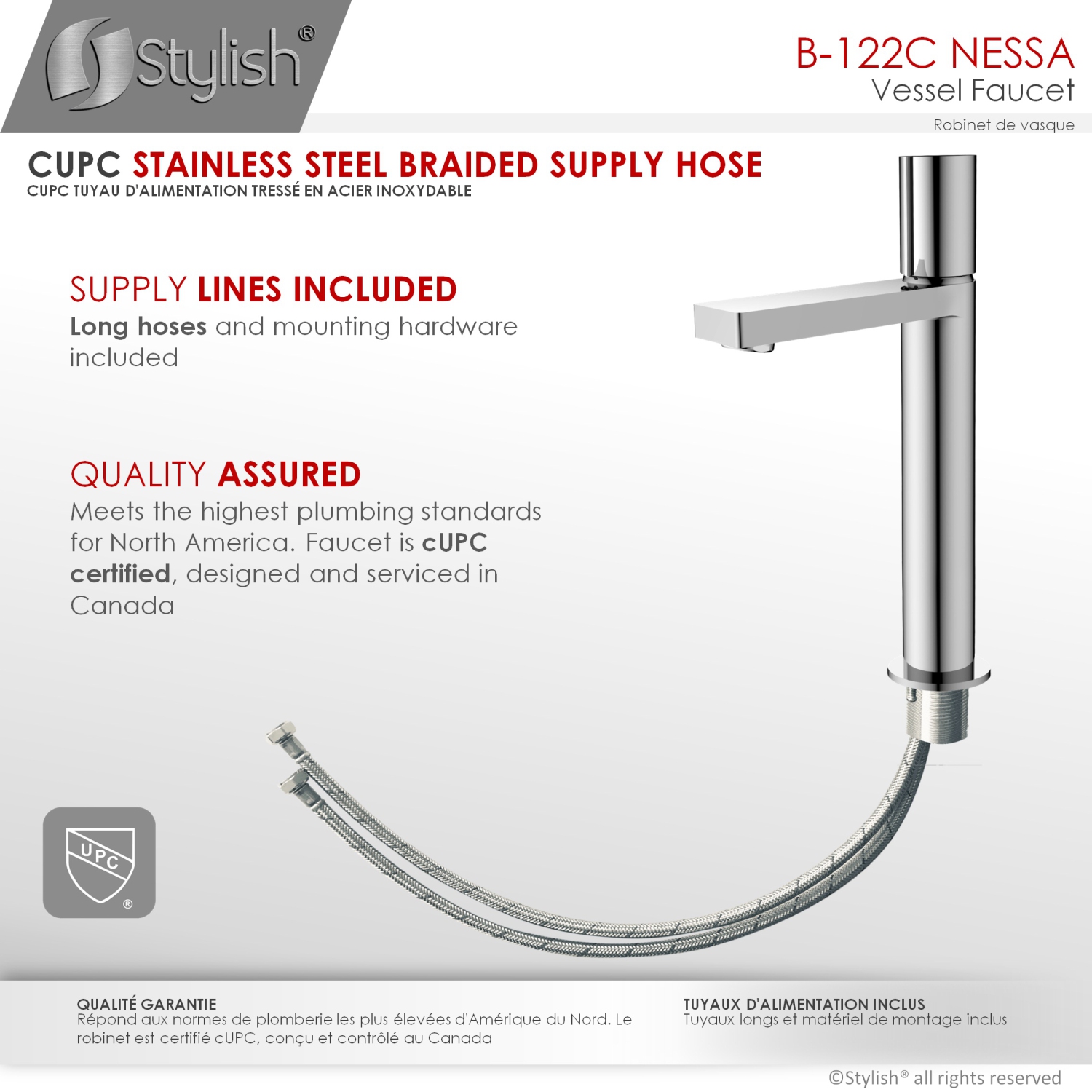 Nessa Single Handle 12 1/2" Polished Chrome Vessel Bathroom Faucet B-122N
