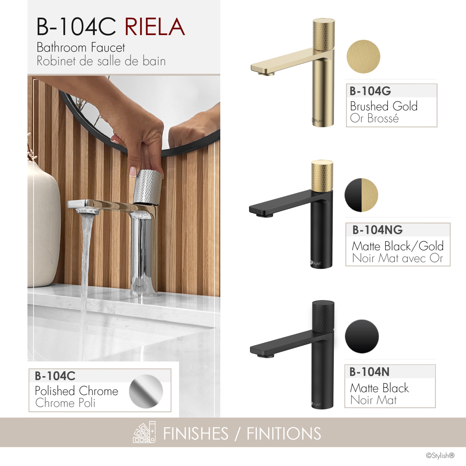 STYLISH Single Handle Modern Bathroom Faucet Basin Sink Faucet, Polished Chrome Finish B-104C