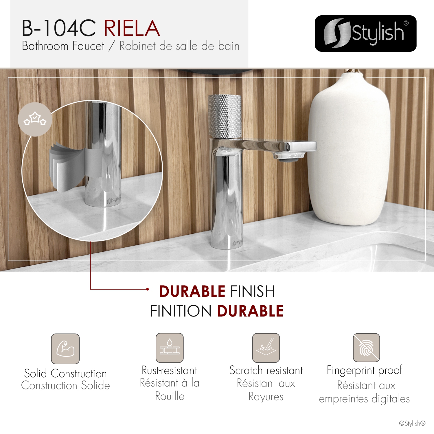 STYLISH Single Handle Modern Bathroom Faucet Basin Sink Faucet, Polished Chrome Finish B-104C