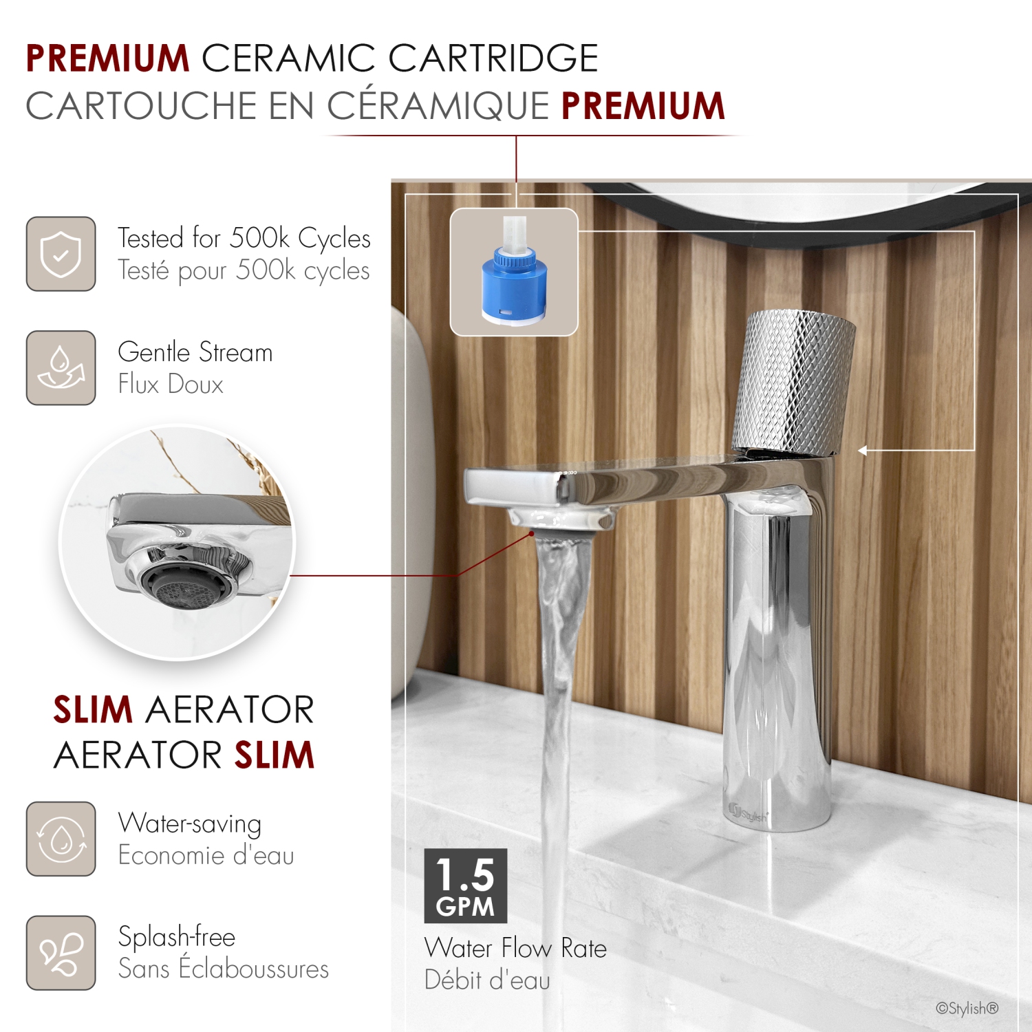 STYLISH Single Handle Modern Bathroom Faucet Basin Sink Faucet, Polished Chrome Finish B-104C