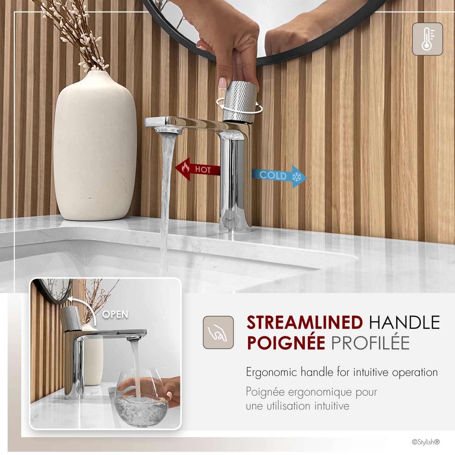 STYLISH Single Handle Modern Bathroom Faucet Basin Sink Faucet, Polished Chrome Finish B-104C