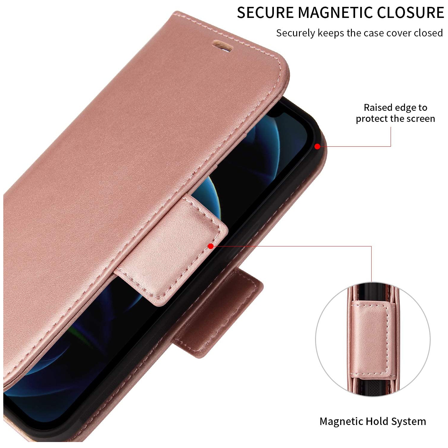 Navor Detachable Magnetic Wallet Case with RFID Protection Compatible for iPhone 12 Pro Max [6.7 inch] [Vajio Series] - Rose Gold