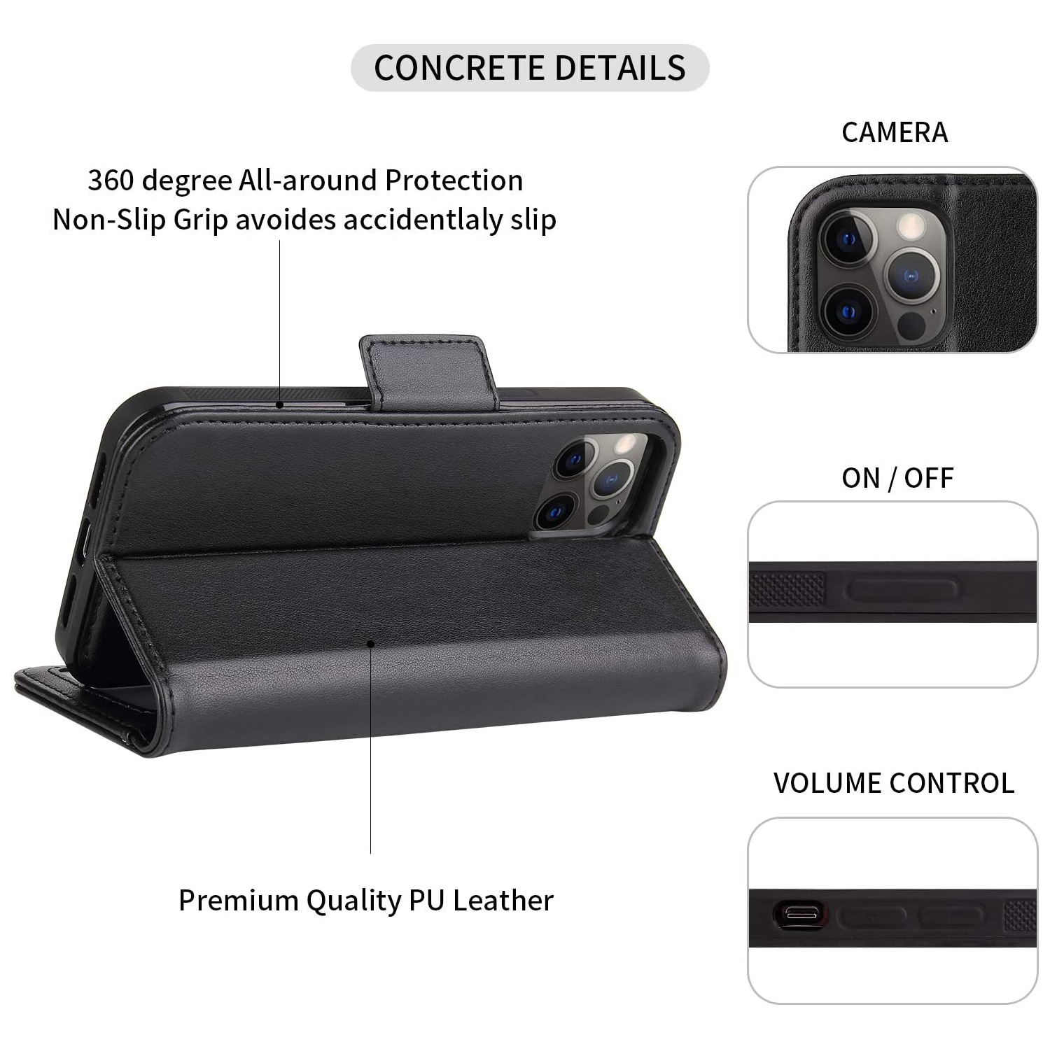 Navor Detachable Magnetic Wallet Case with RFID Compatible for iPhone 12 Pro Max [6.7 inch] [Vajio Series] - Black