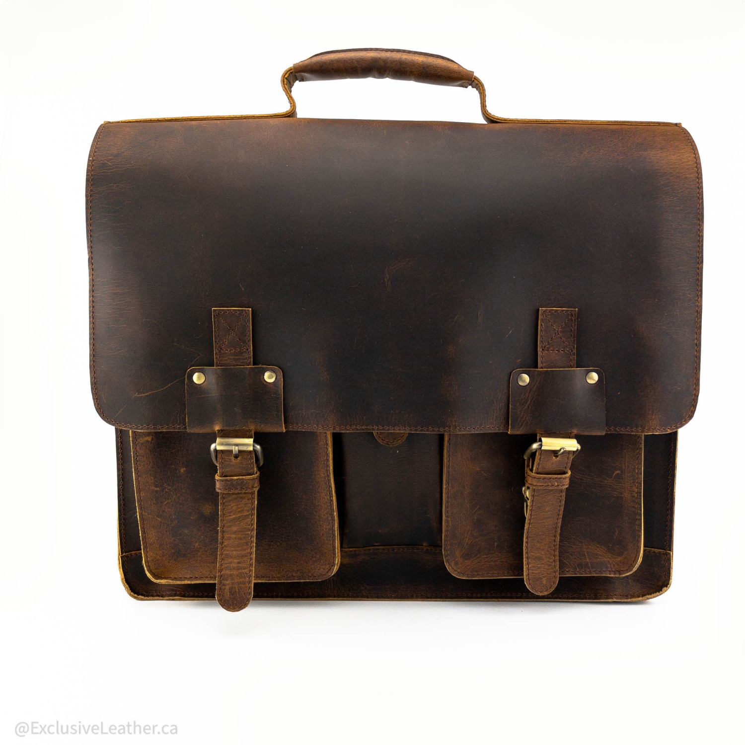 Exclusive Leather CA Vintage Crazy Horse Leather Briefcase 15" - Brown