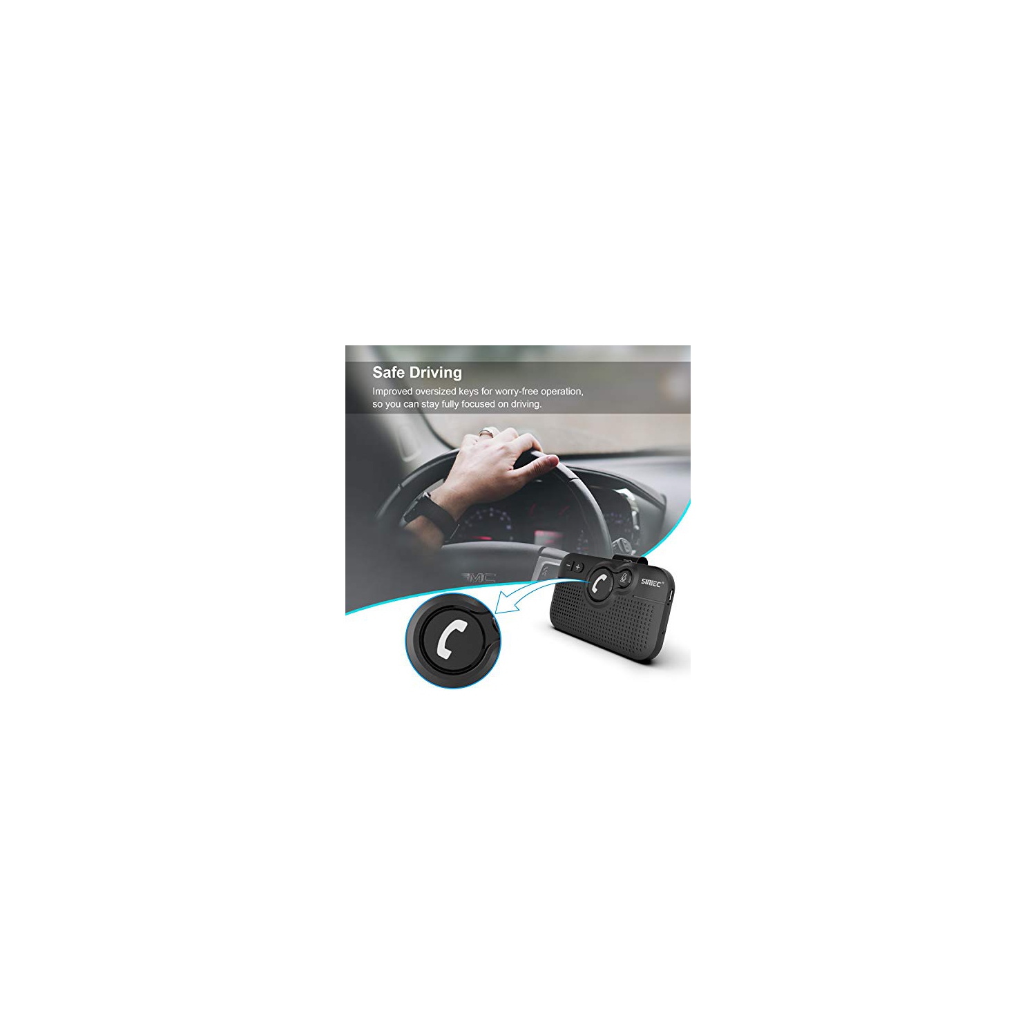 SUNITEC Hands Free Bluetooth for Cell Phone Car Kit - Wireless Bluetooth 5.0 Car Speaker AUTO Power ON Support Siri Google ...