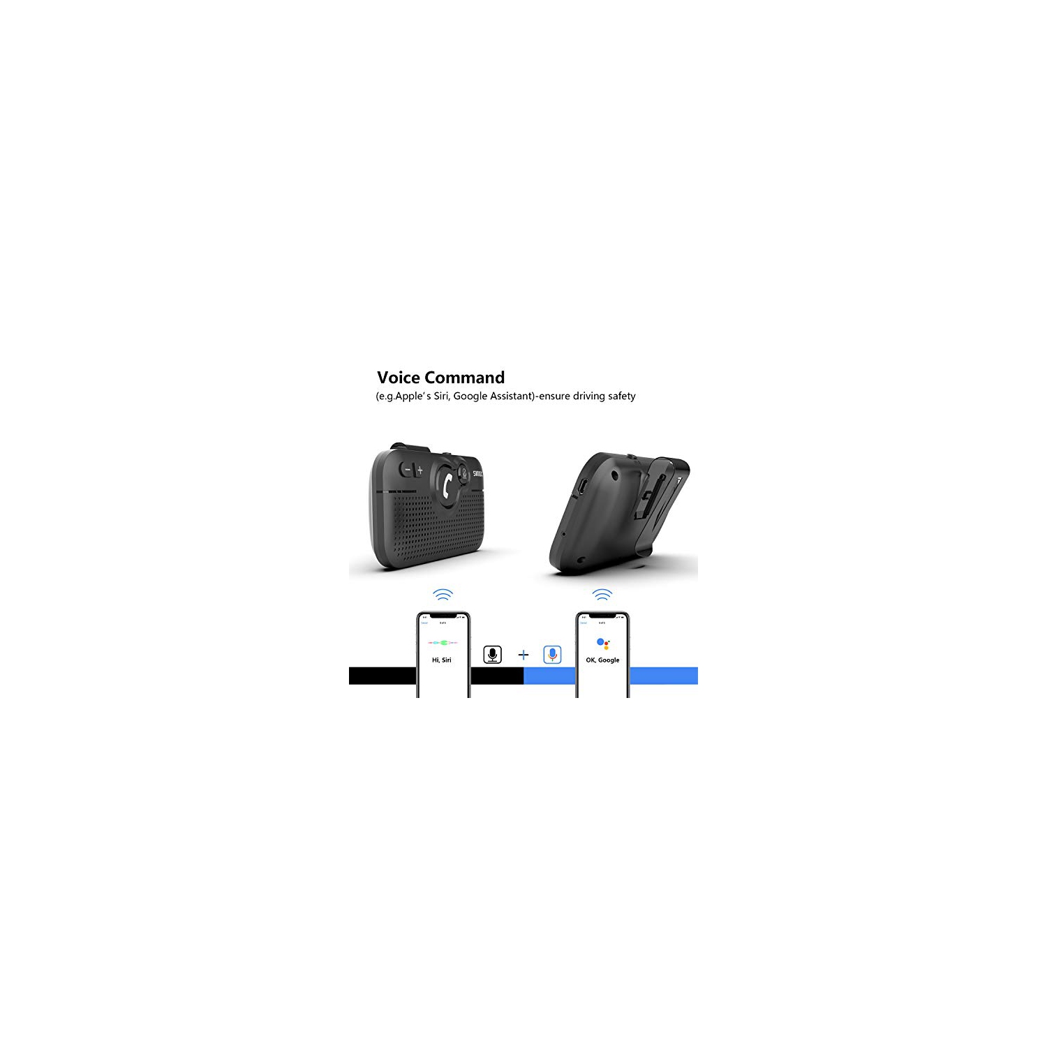 SUNITEC Hands Free Bluetooth for Cell Phone Car Kit - Wireless Bluetooth 5.0 Car Speaker AUTO Power ON Support Siri Google ...