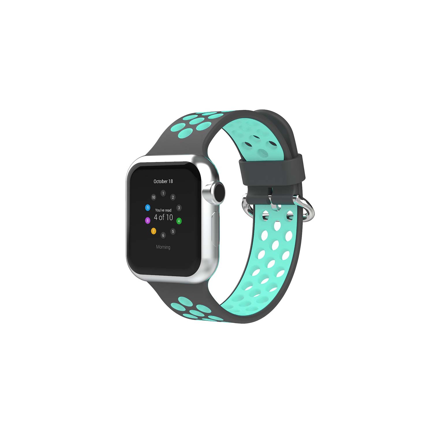 StrapsCo Perforated Rubber Strap for Apple Watch - Short-Medium - 44mm - Grey & Teal