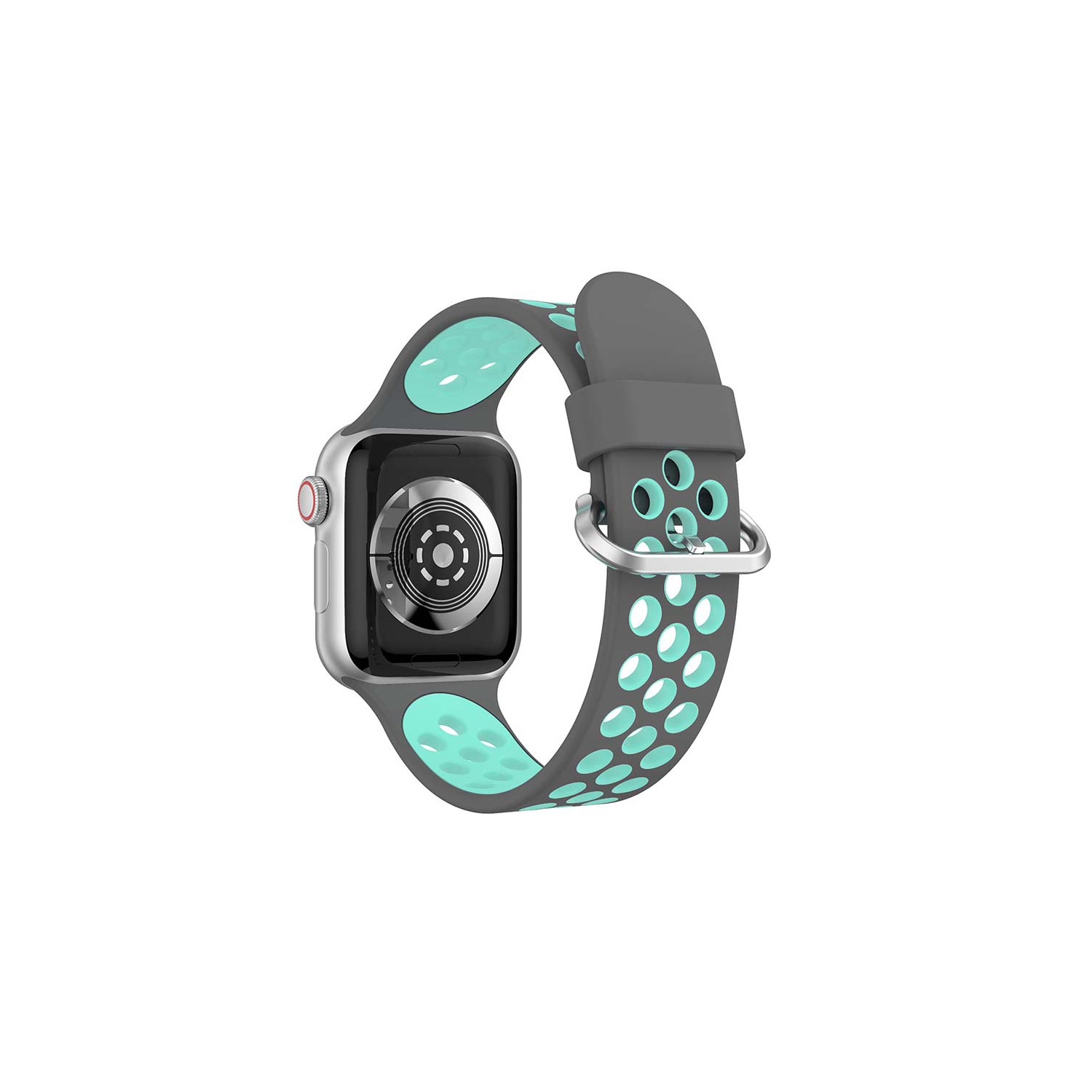 StrapsCo Perforated Rubber Strap for Apple Watch - Short-Medium - 44mm - Grey & Teal