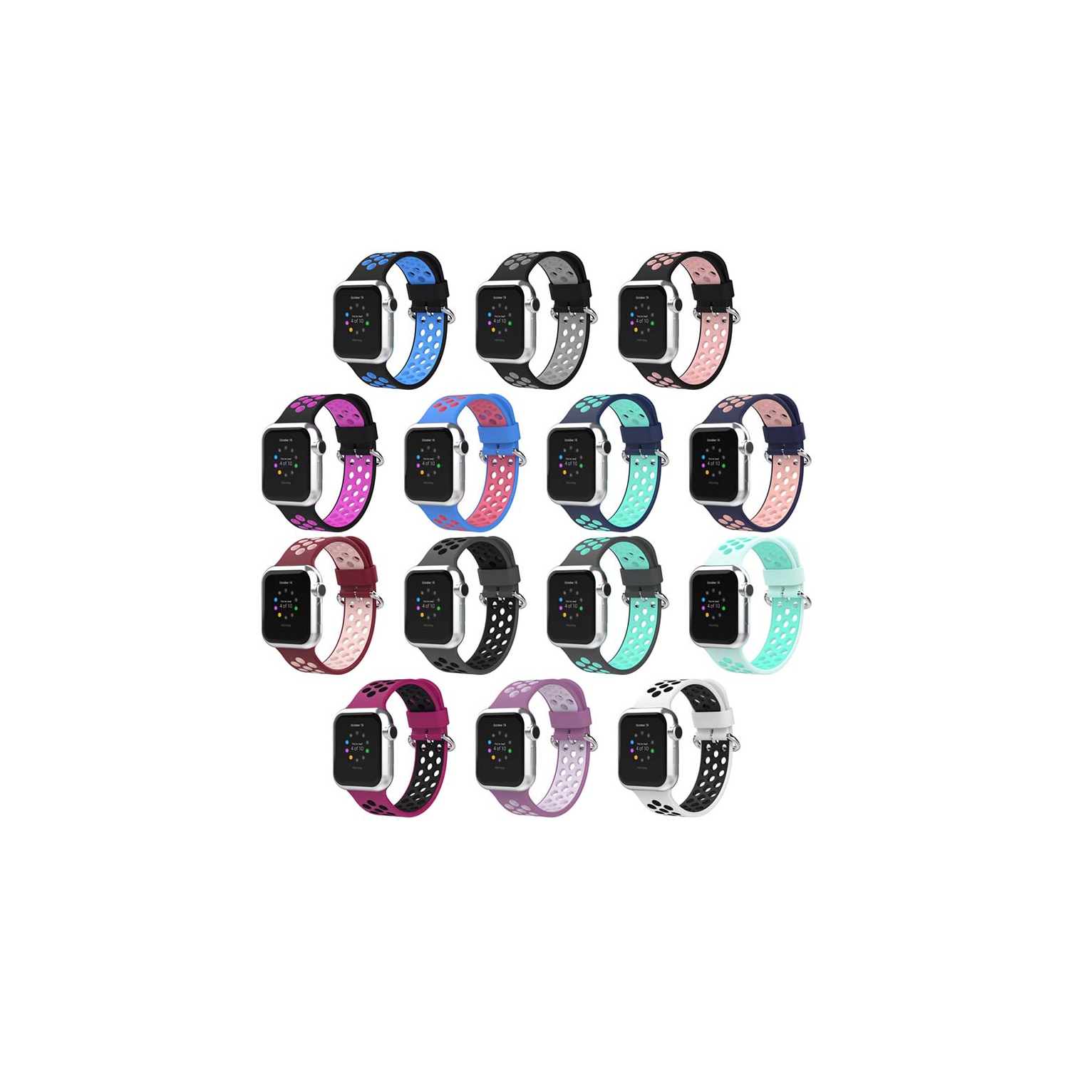 StrapsCo Perforated Rubber Strap for Apple Watch - Short-Medium - 44mm - Grey & Teal