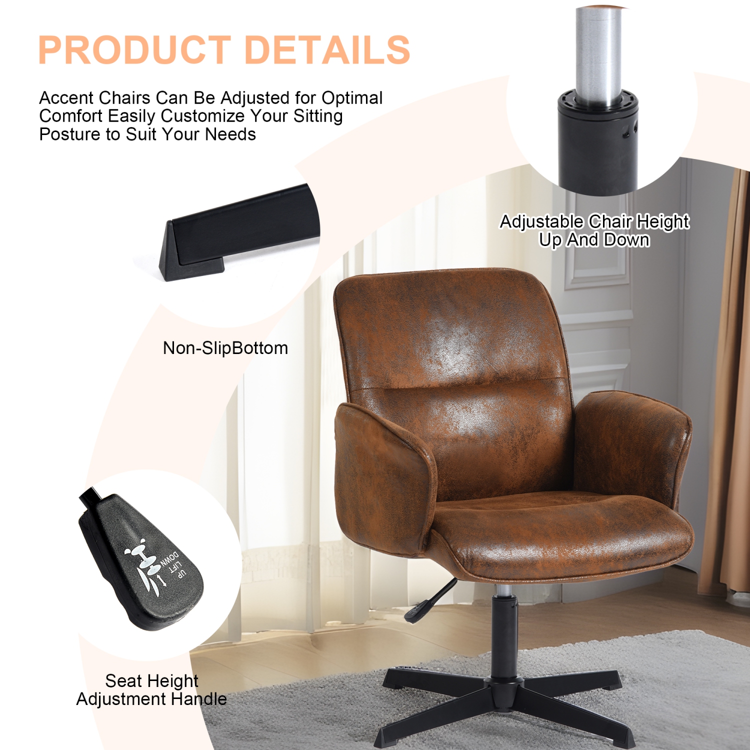 Homy Casa Contemporary Upholstered Living Room Chair – Brown Faux Suede