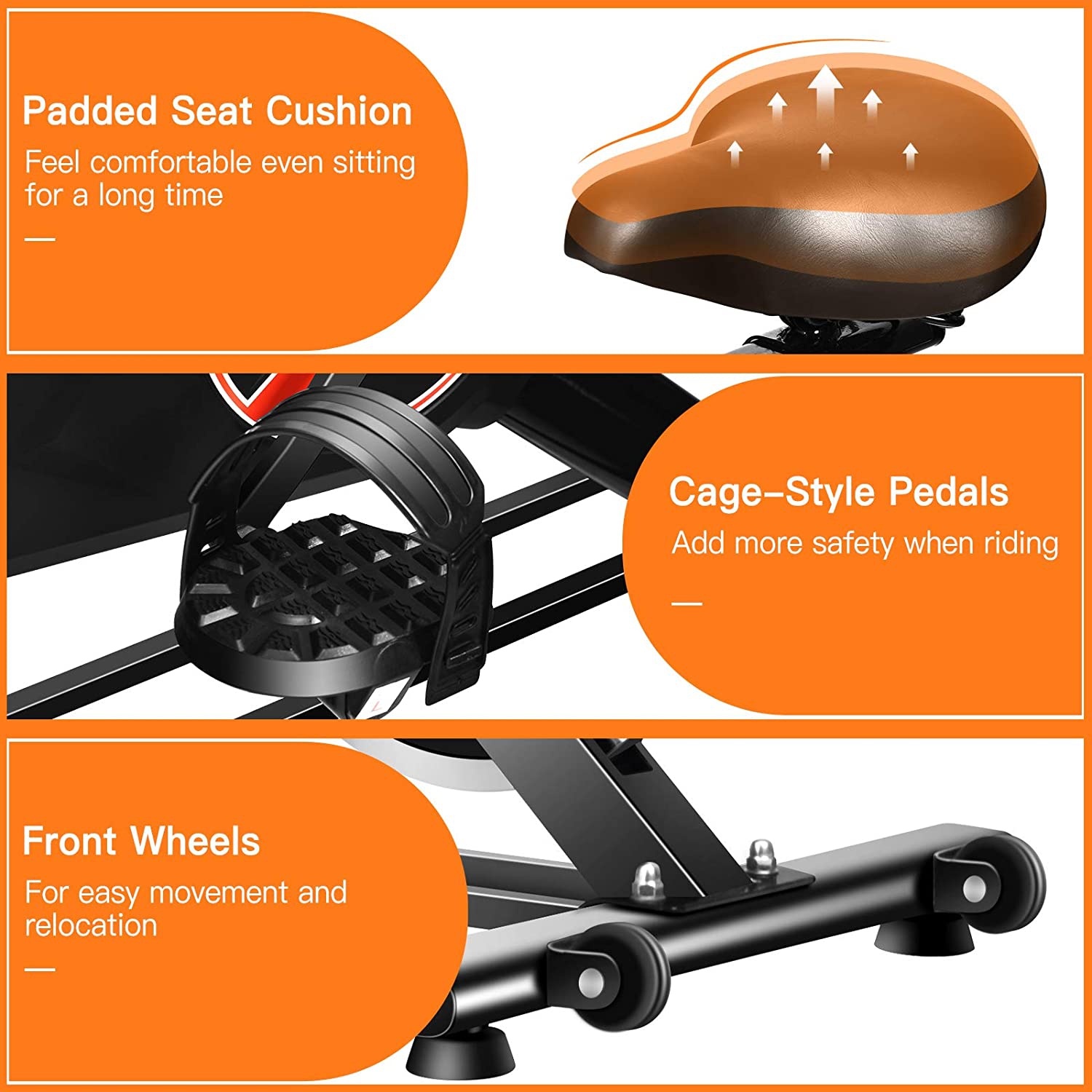 Vélo d'exercice intérieur à roue d'inertie de 15 lb de WMEB-C3 avec moniteur ACL - Noir