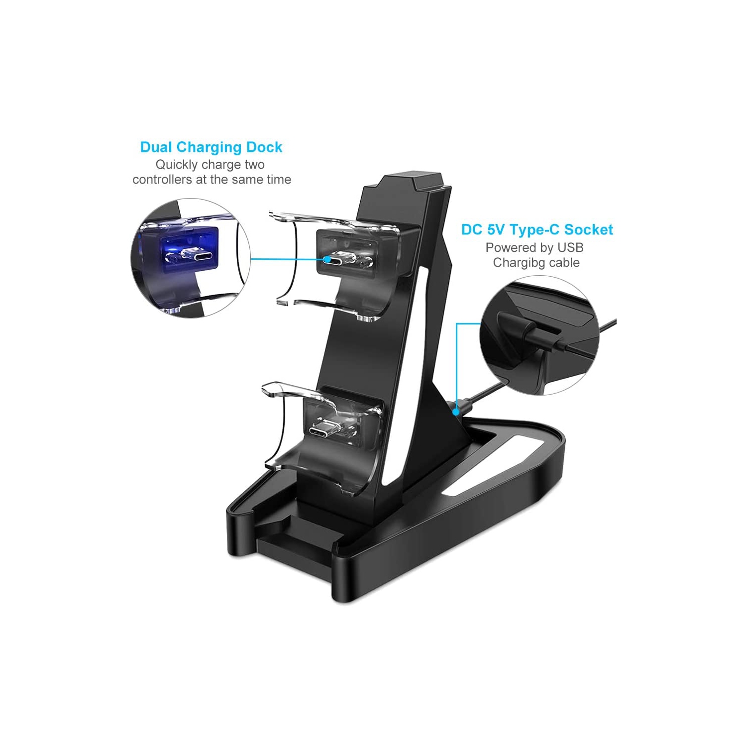 Chargeur double pour manettes PS5 de Sony, PlayStation 5 socle de chargement et station d’accueil chargement pour manette DualSense, station de
