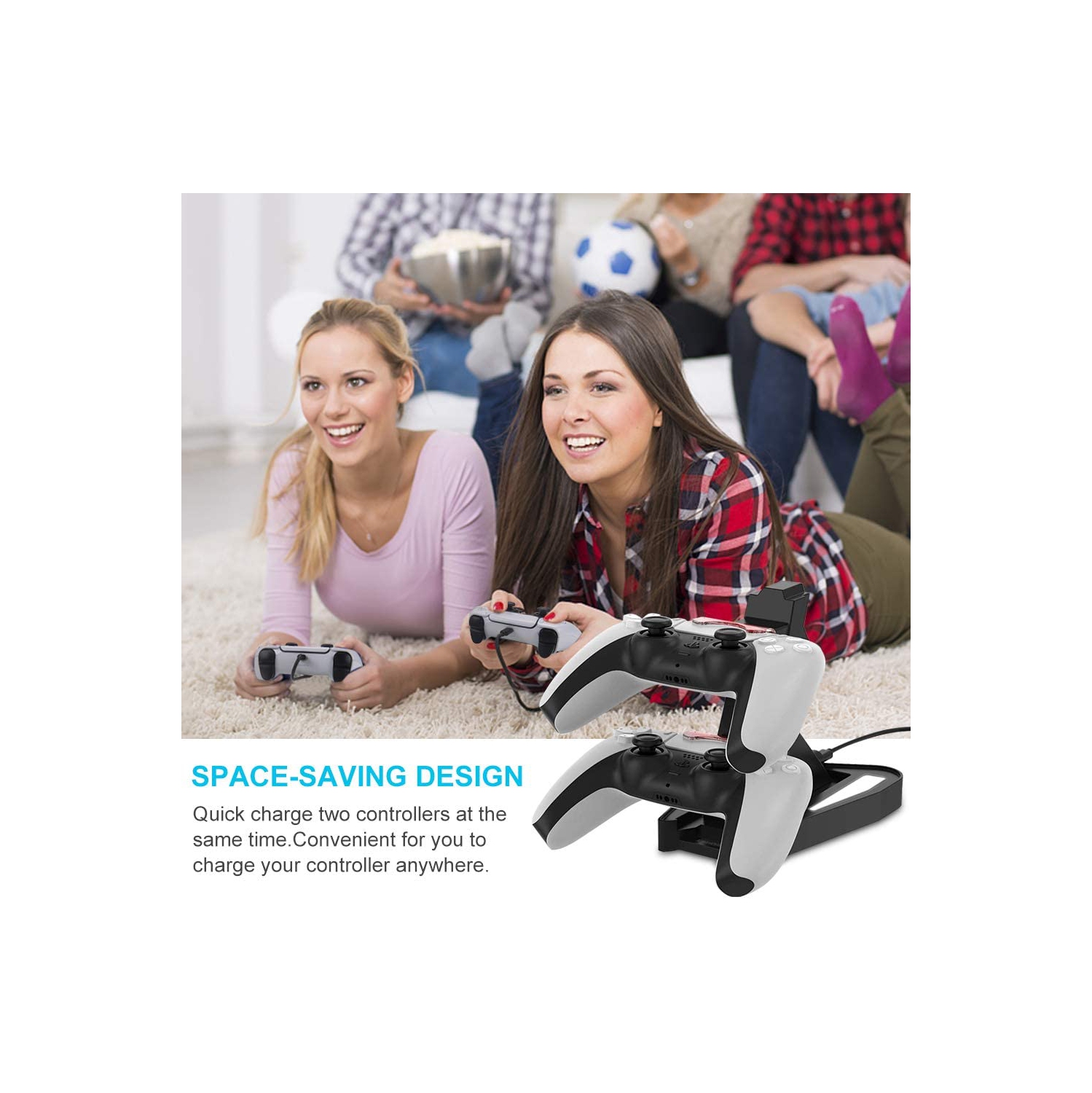 Chargeur double pour manettes PS5 de Sony, PlayStation 5 socle de chargement et station d’accueil chargement pour manette DualSense, station de