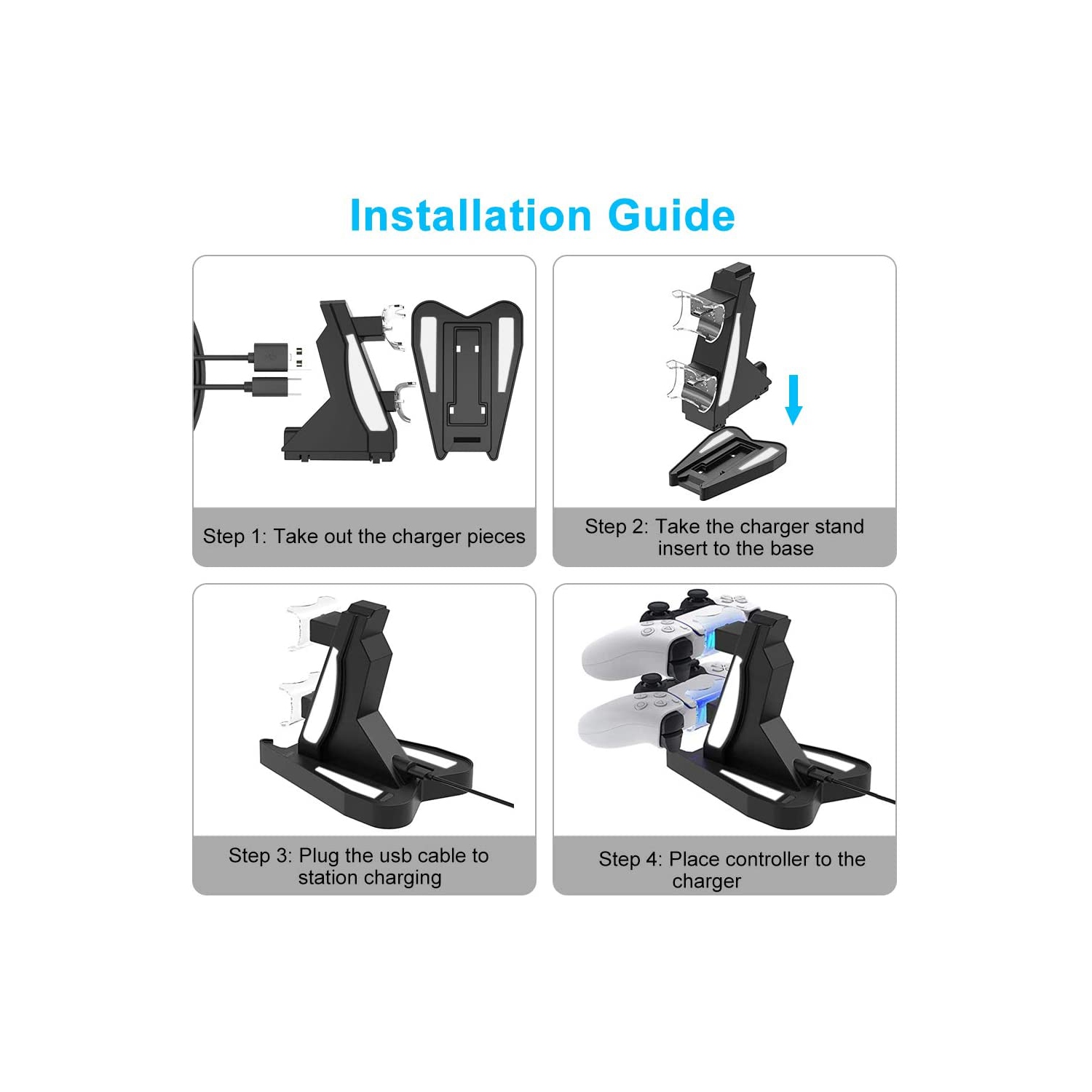 Chargeur double pour manettes PS5 de Sony, PlayStation 5 socle de chargement et station d’accueil chargement pour manette DualSense, station de