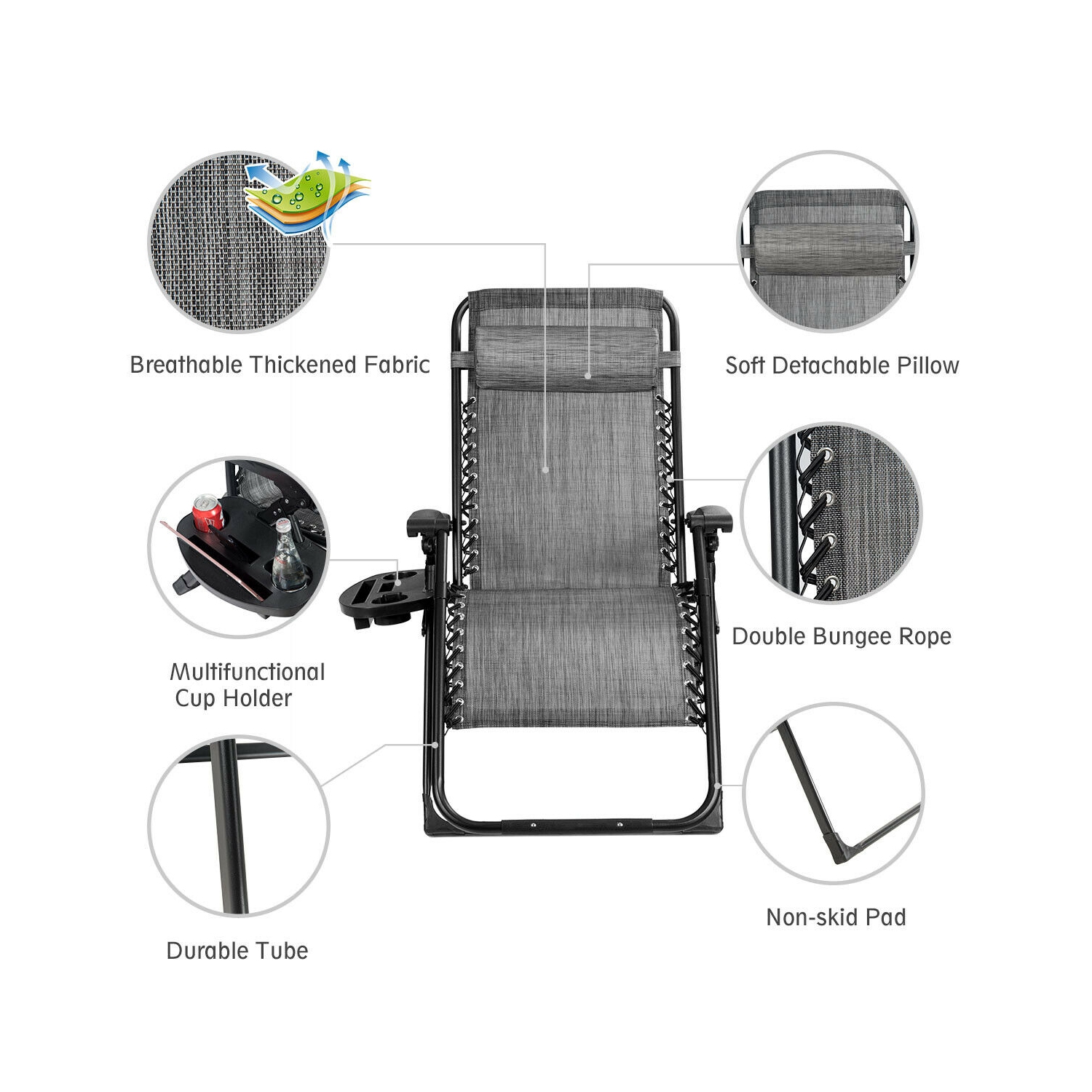 Gymax Folding Zero weighted Lounge Chair Recliner w/ Cup Holder Tray Pillow