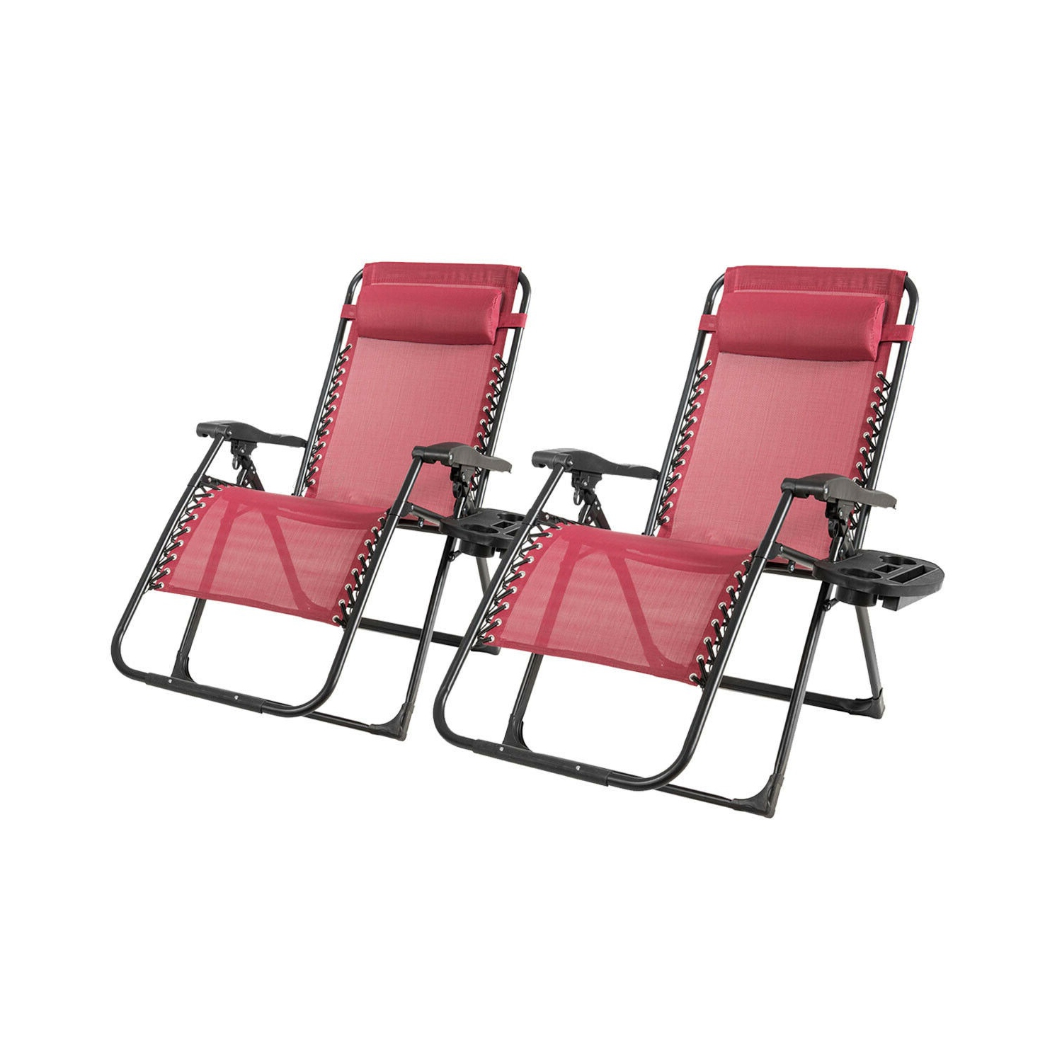 Gymax 2PCS Folding Zero weighted Lounge Chair Recliner w/ Cup Holder Pillow