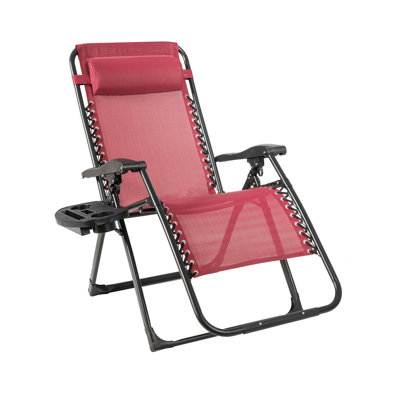 Gymax 2PCS Folding Zero weighted Lounge Chair Recliner w/ Cup Holder Pillow