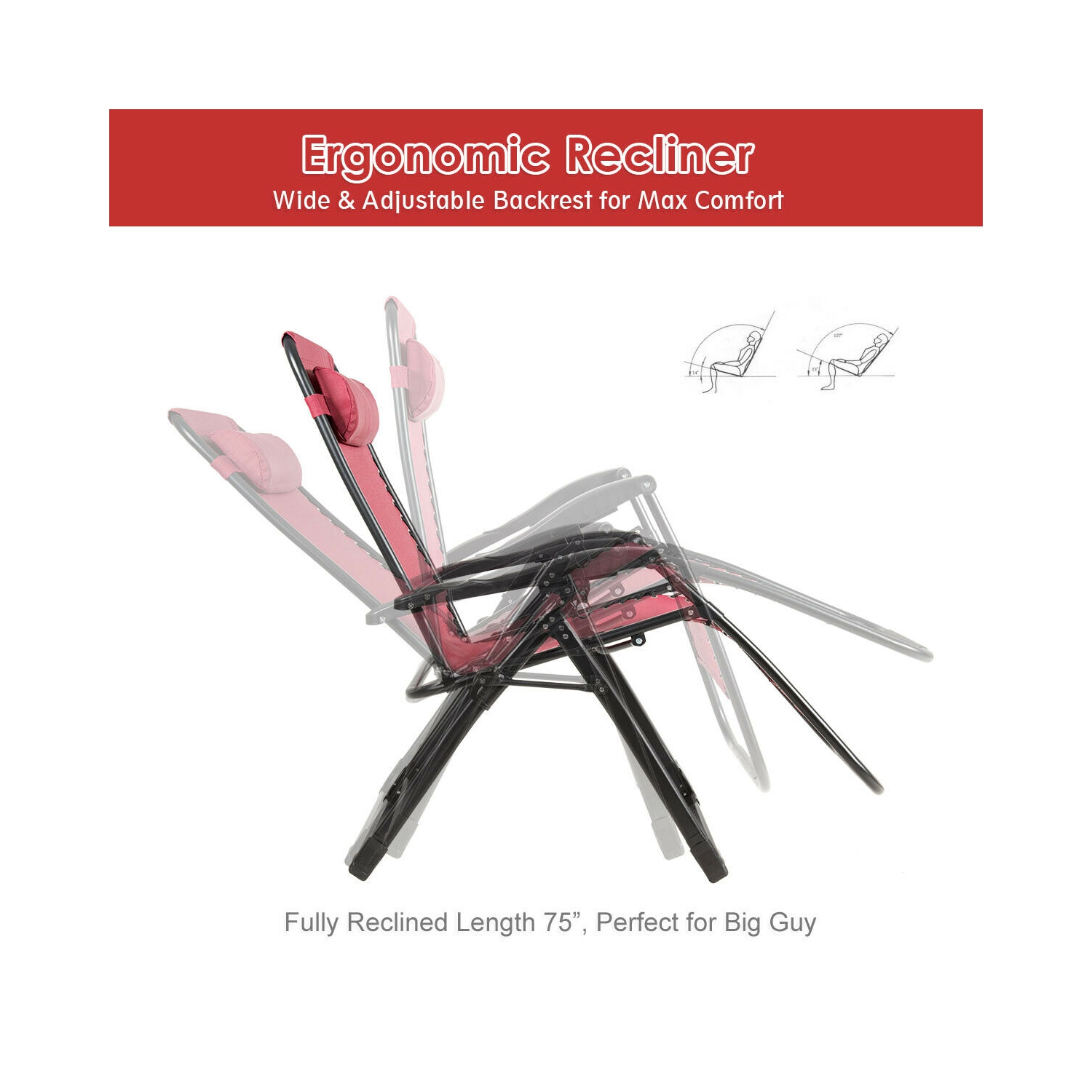 Gymax 2PCS Folding Zero weighted Lounge Chair Recliner w/ Cup Holder Pillow