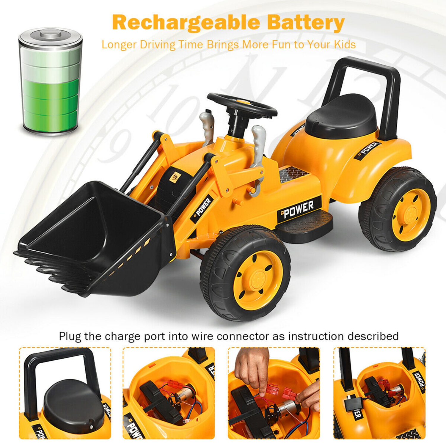 Gymax Kids Ride On Excavator Digger 6V Battery Powered Tractor w/Digging Bucket Yellow