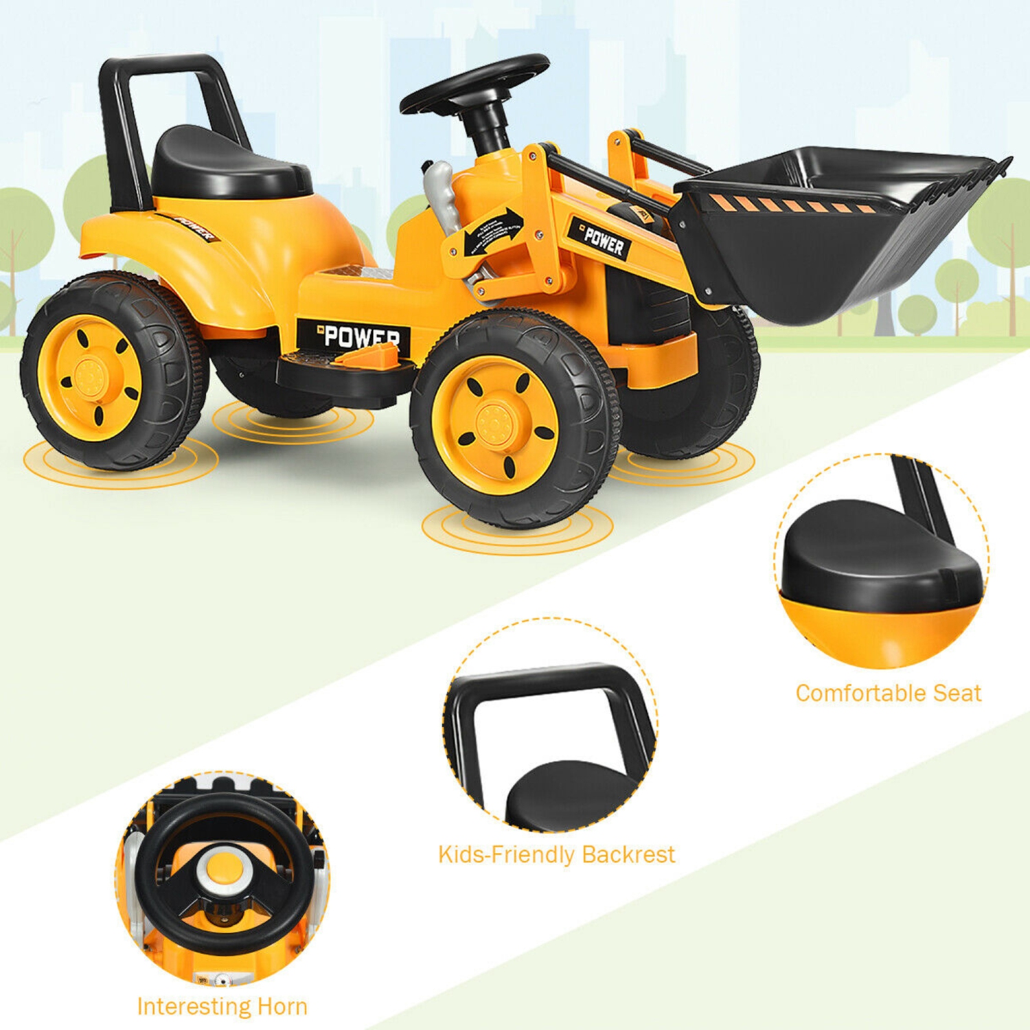 Gymax Kids Ride On Excavator Digger 6V Battery Powered Tractor w/Digging Bucket Yellow