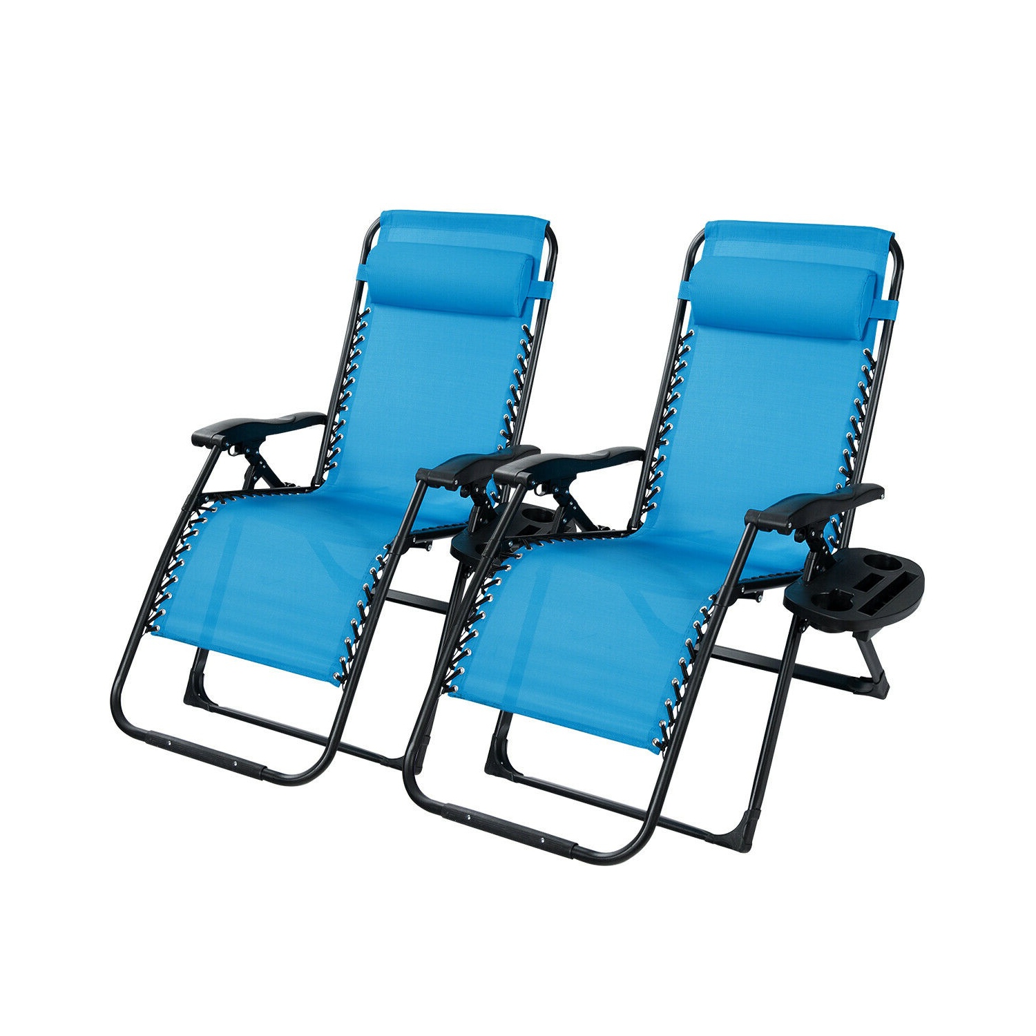 Chaise longue pliable 2 pièces Gymax – Avec support à boissons
