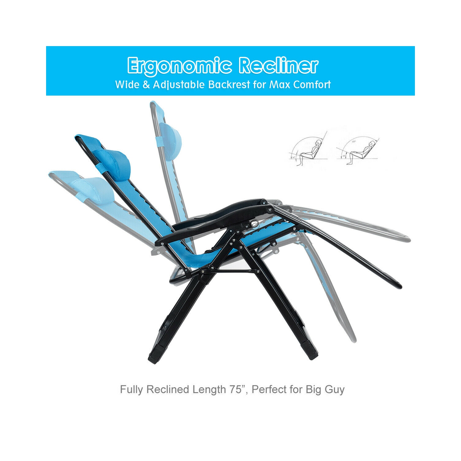 Chaise longue pliable 2 pièces Gymax – Avec support à boissons