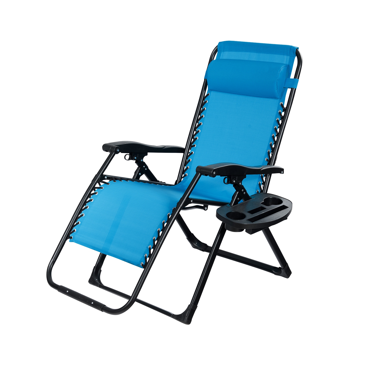 Chaise longue pliable 2 pièces Gymax – Avec support à boissons