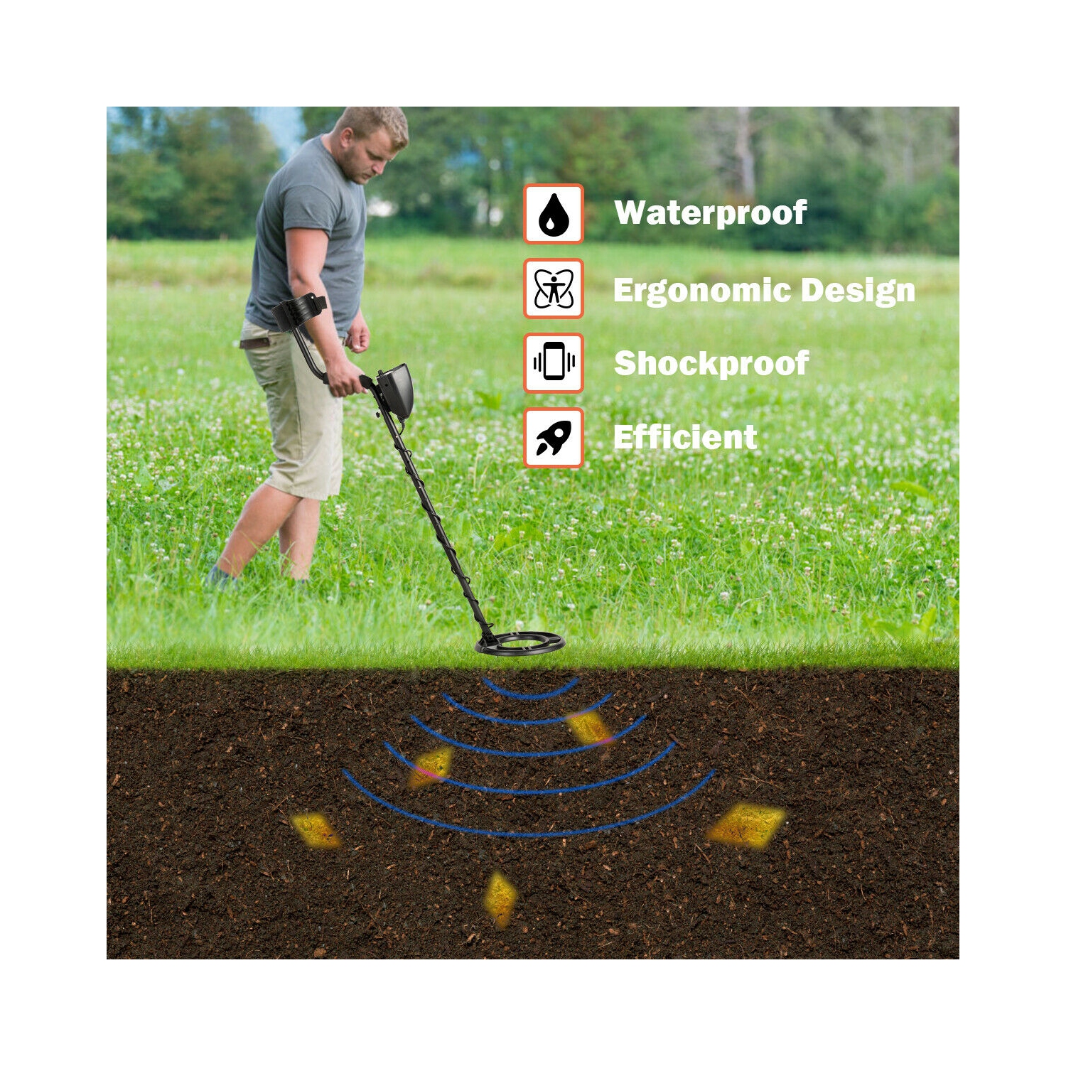 Détecteur de métaux de haute précision Gymax – Étanche, avec kit