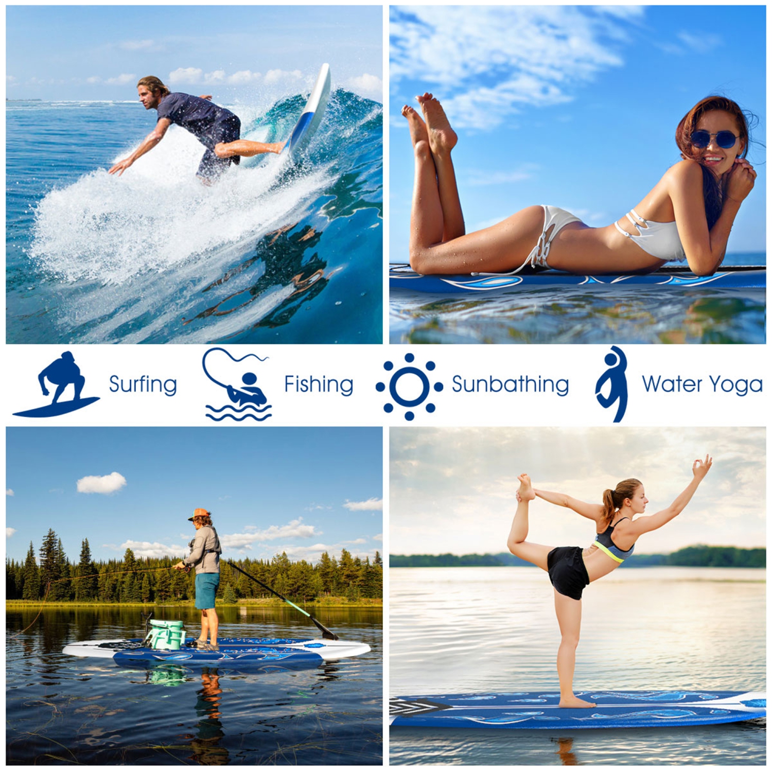 Gymax 6ft Surfing Body Board w/ 3 Removable Fins Safety Leash Red/Yellow/White