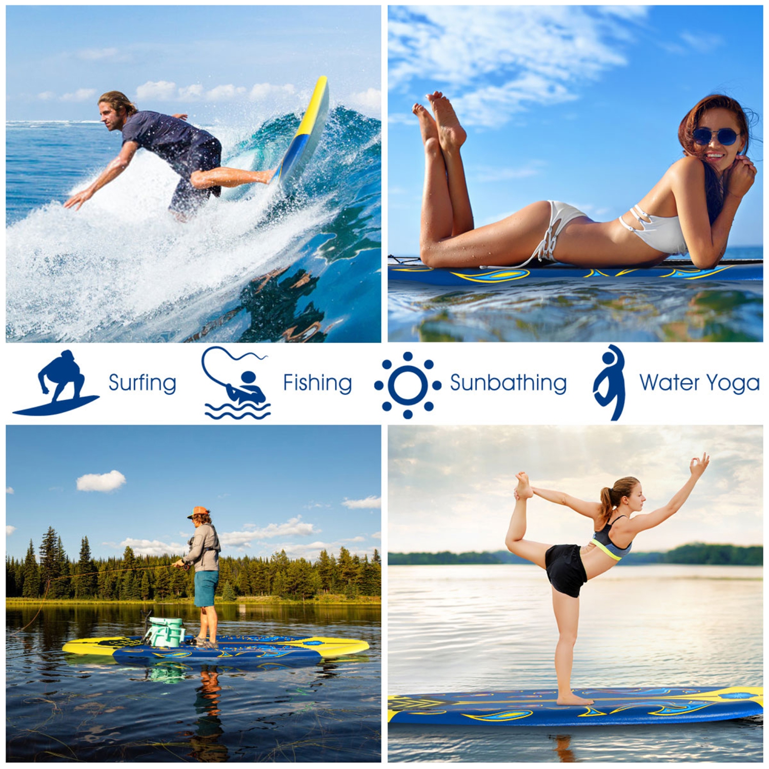 Gymax Planche de Surf 6ft avec 3 Ailerons Amovibles et Leash de Sécurité